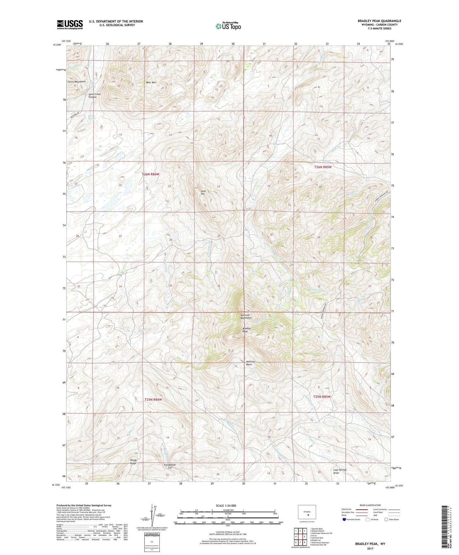 Bradley Peak Wyoming US Topo Map Image