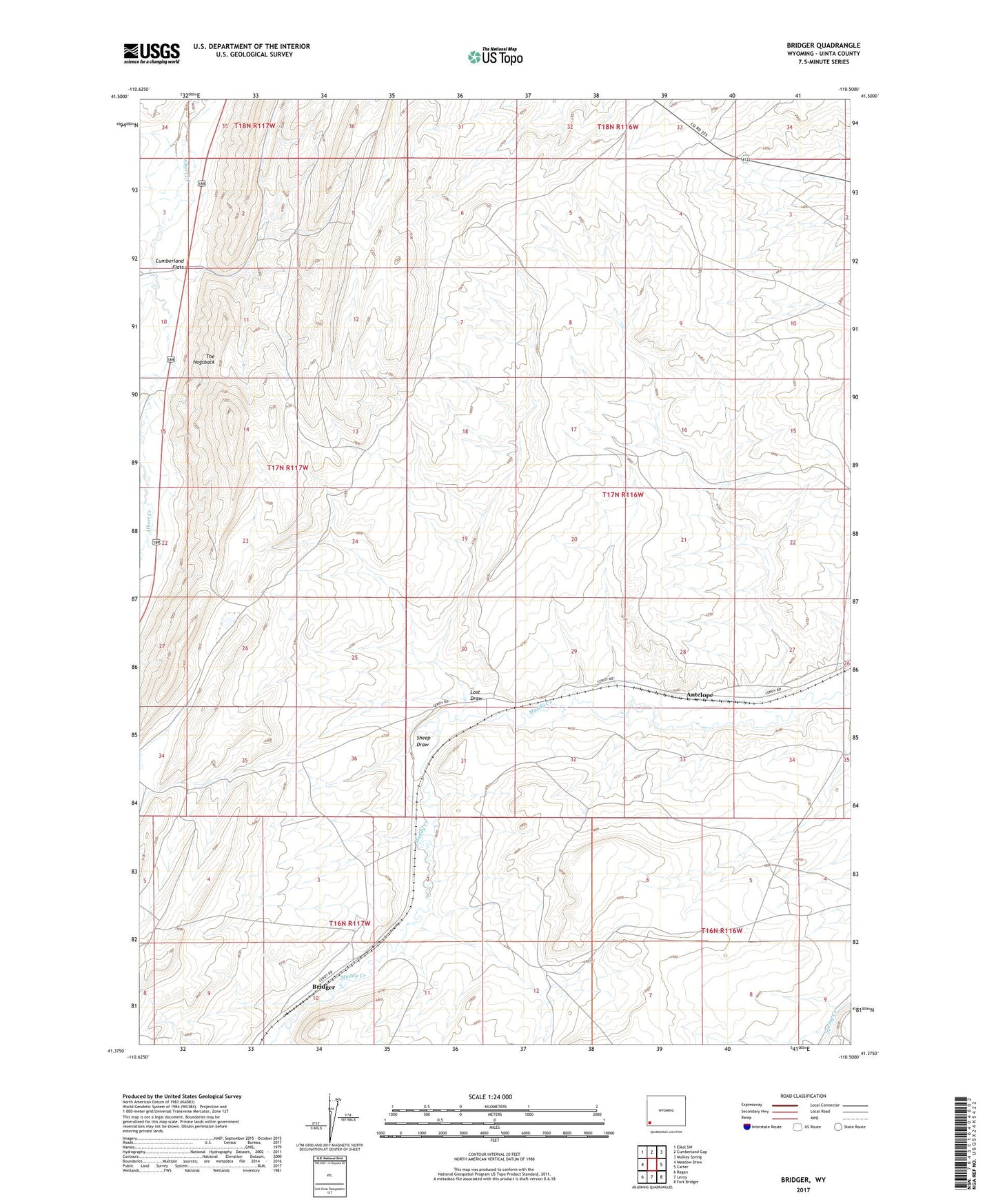 Bridger Wyoming US Topo Map Image