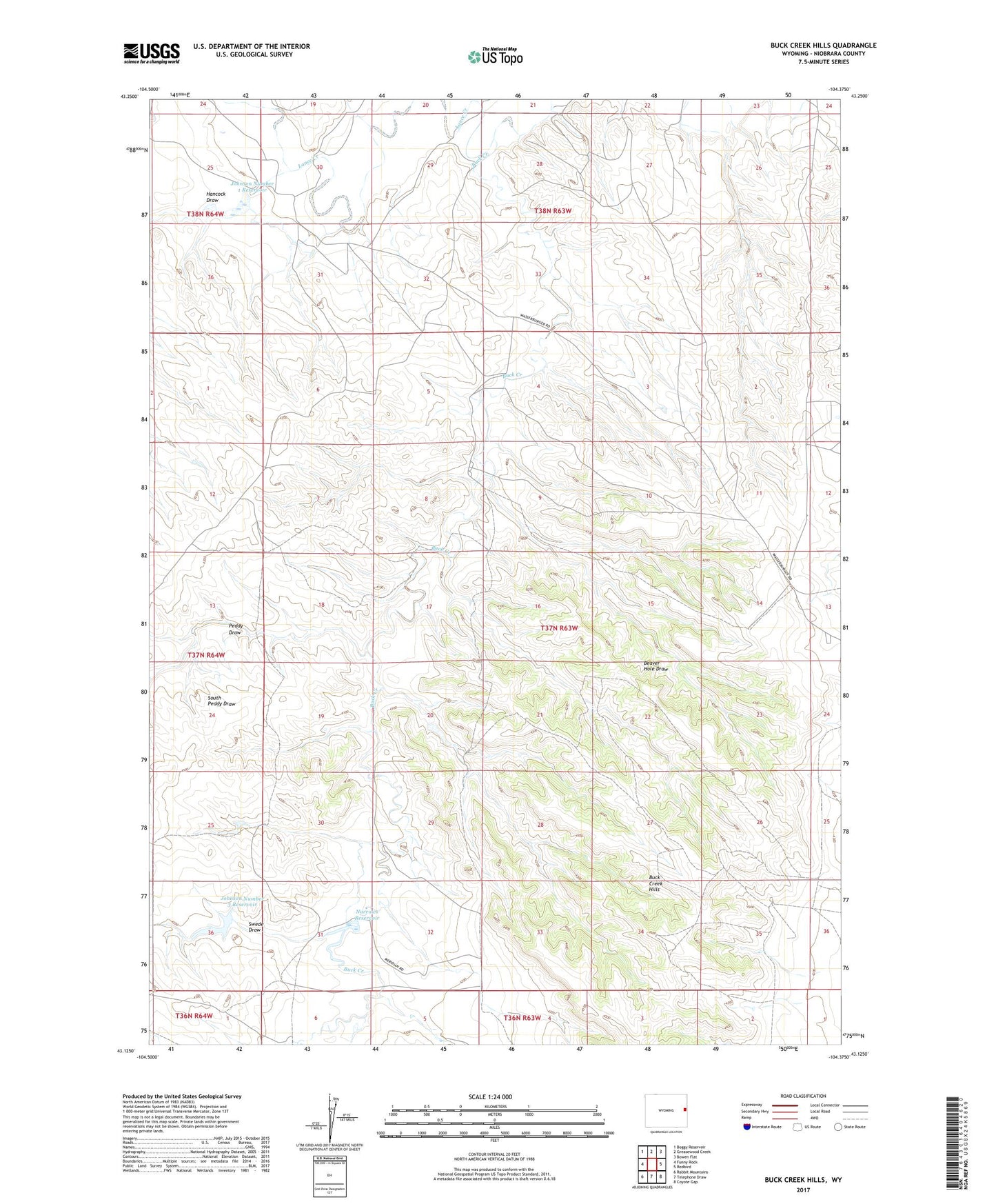 Buck Creek Hills Wyoming US Topo Map Image