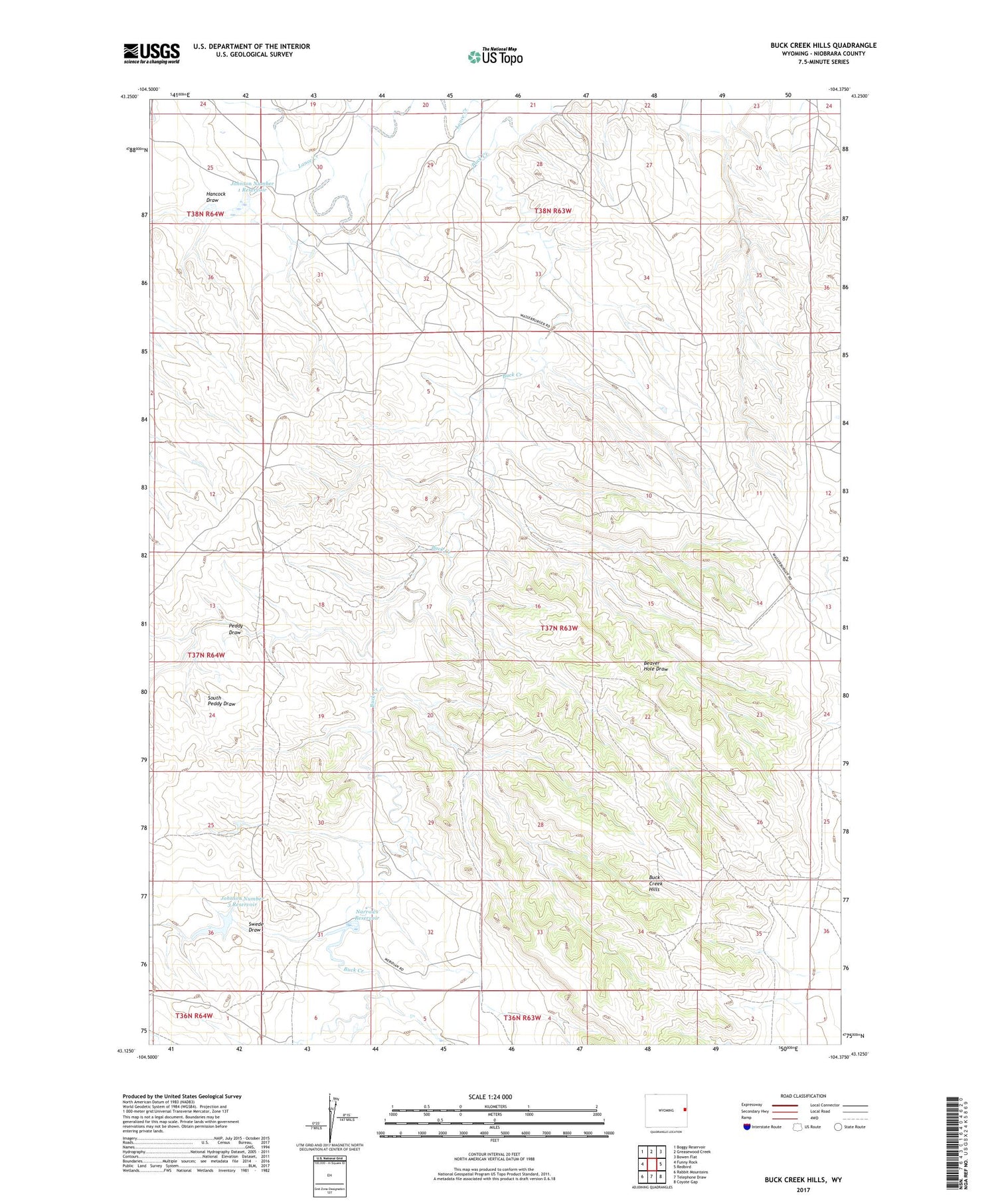 Buck Creek Hills Wyoming US Topo Map Image