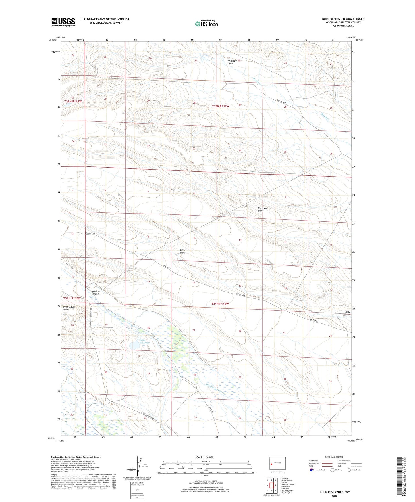 Budd Reservoir Wyoming US Topo Map Image