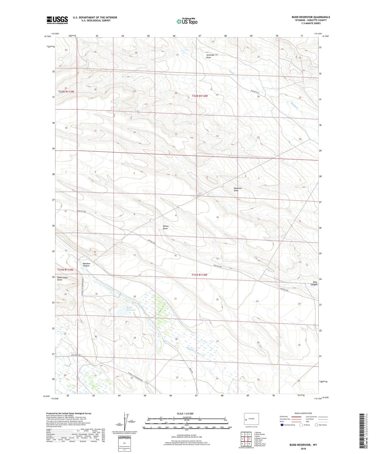 Budd Reservoir Wyoming US Topo Map Image