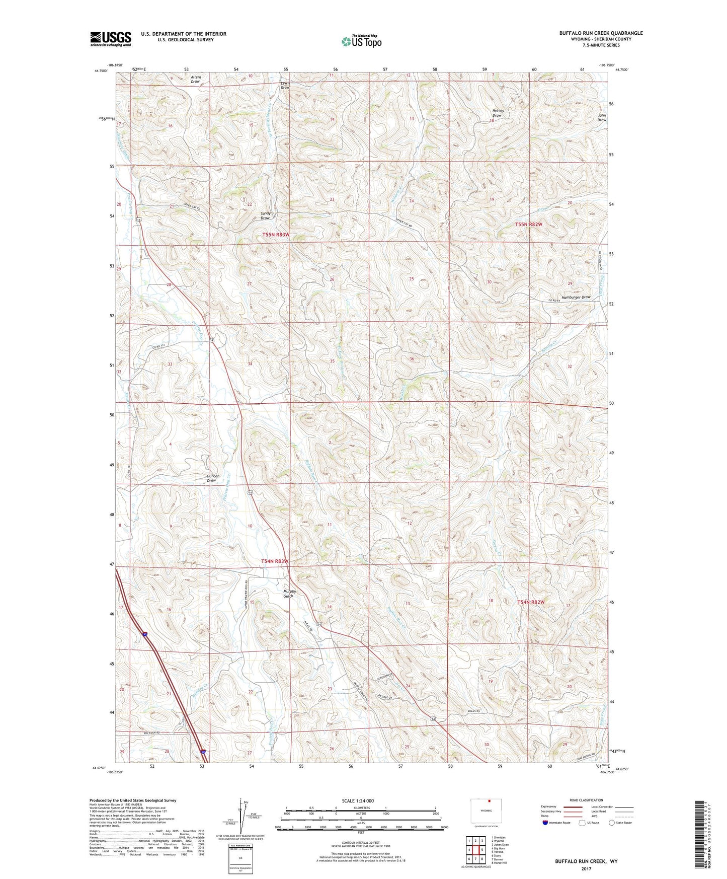 Buffalo Run Creek Wyoming US Topo Map Image