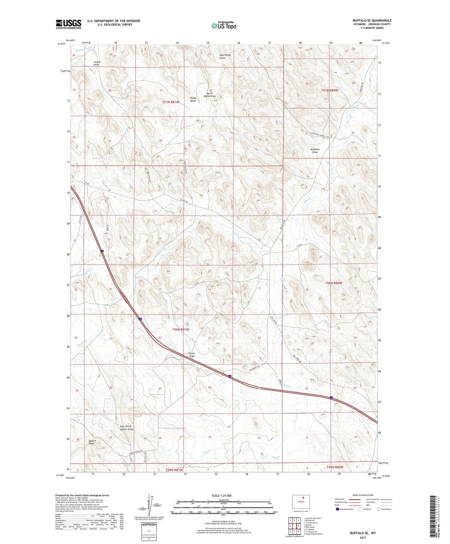 Buffalo SE Wyoming US Topo Map Image