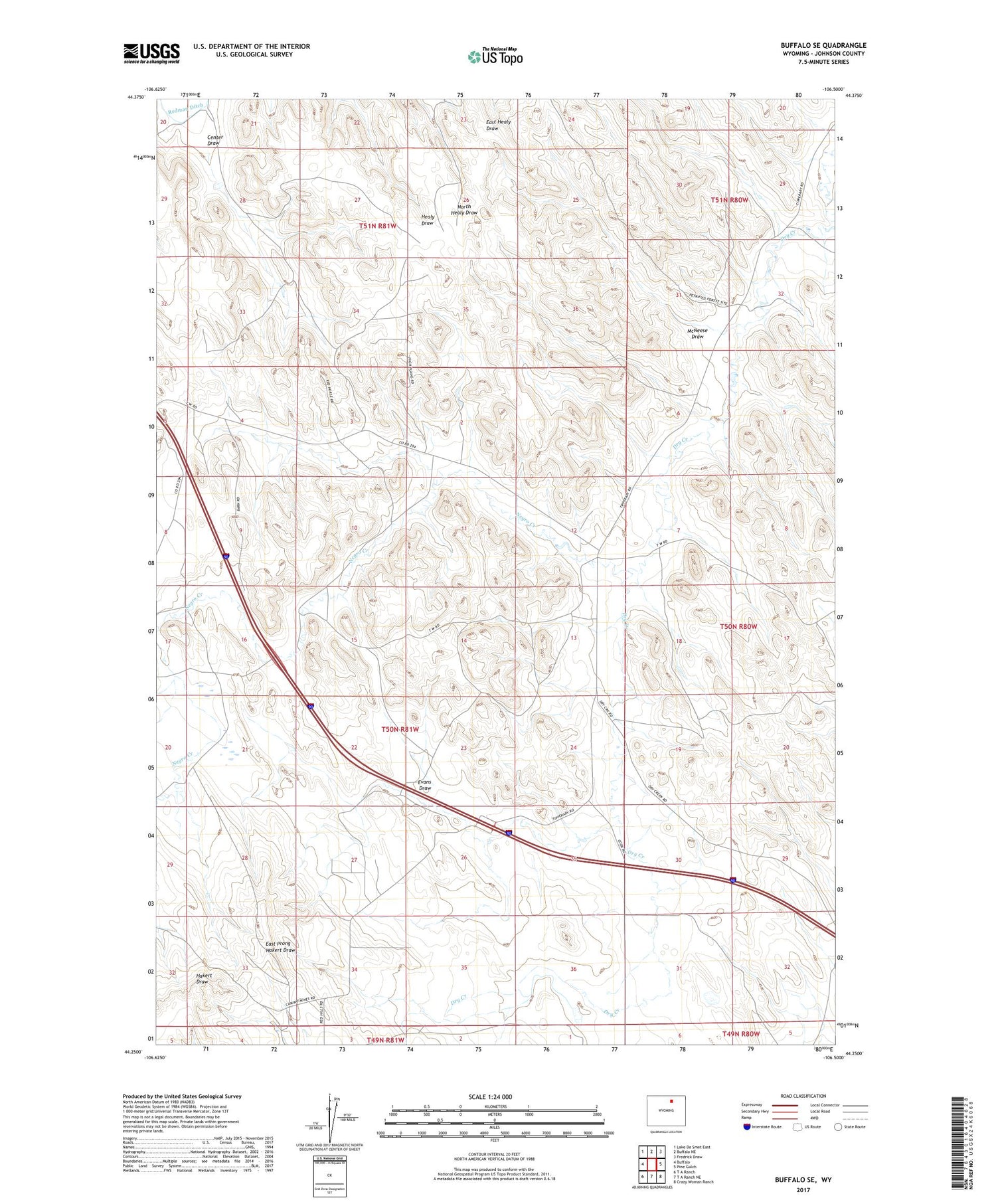 Buffalo SE Wyoming US Topo Map Image