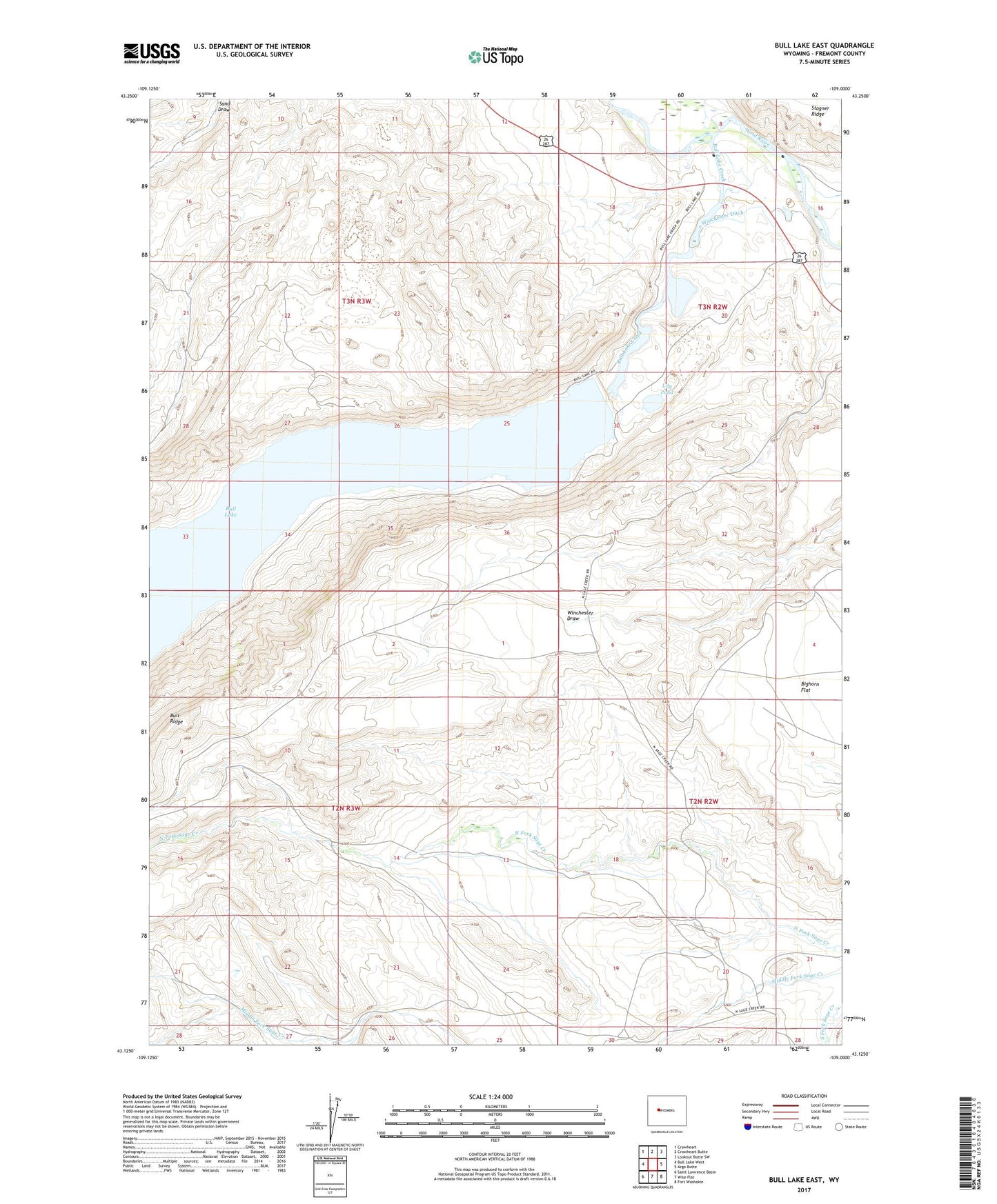 Bull Lake East Wyoming US Topo Map Image