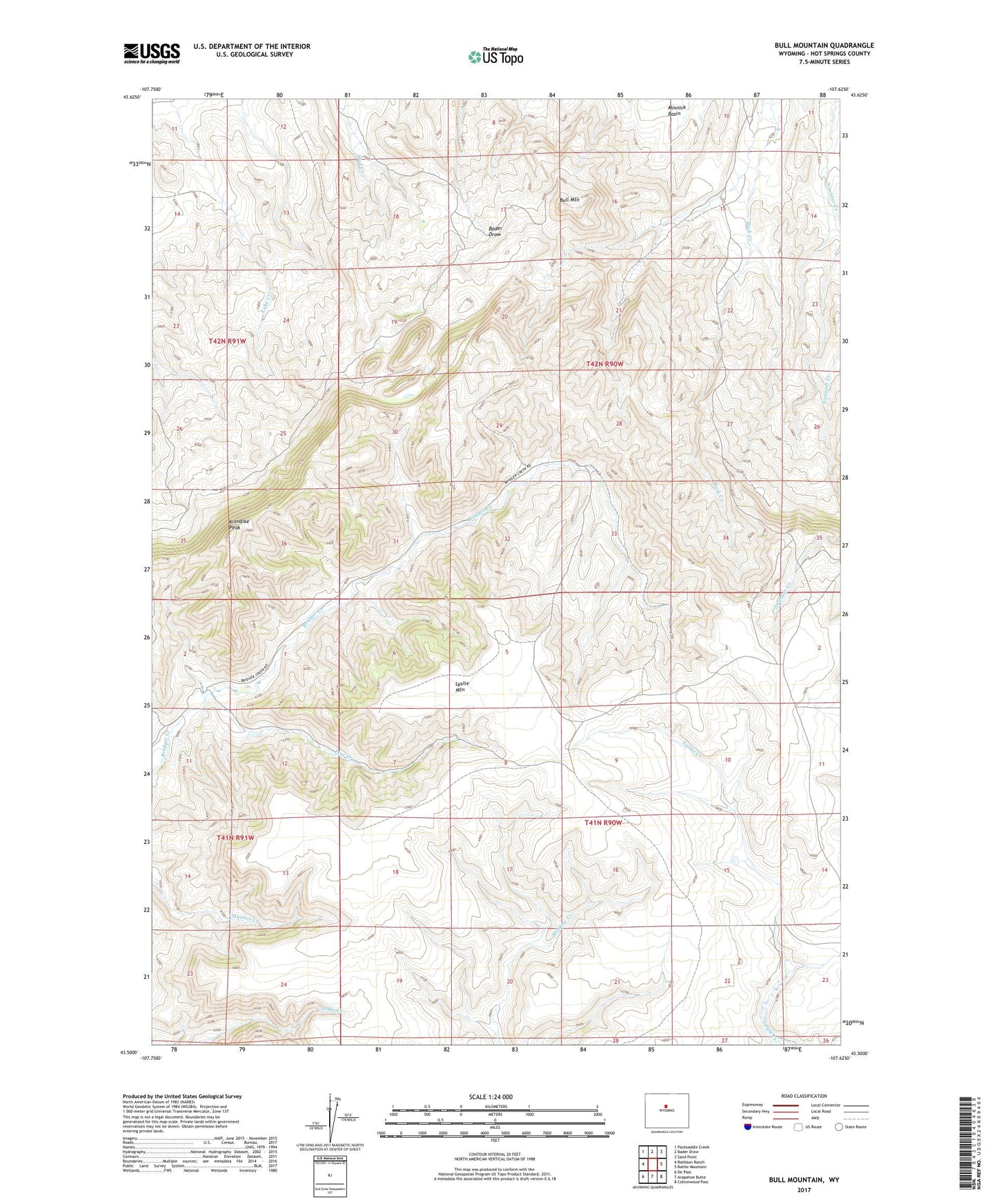 Bull Mountain Wyoming US Topo Map Image
