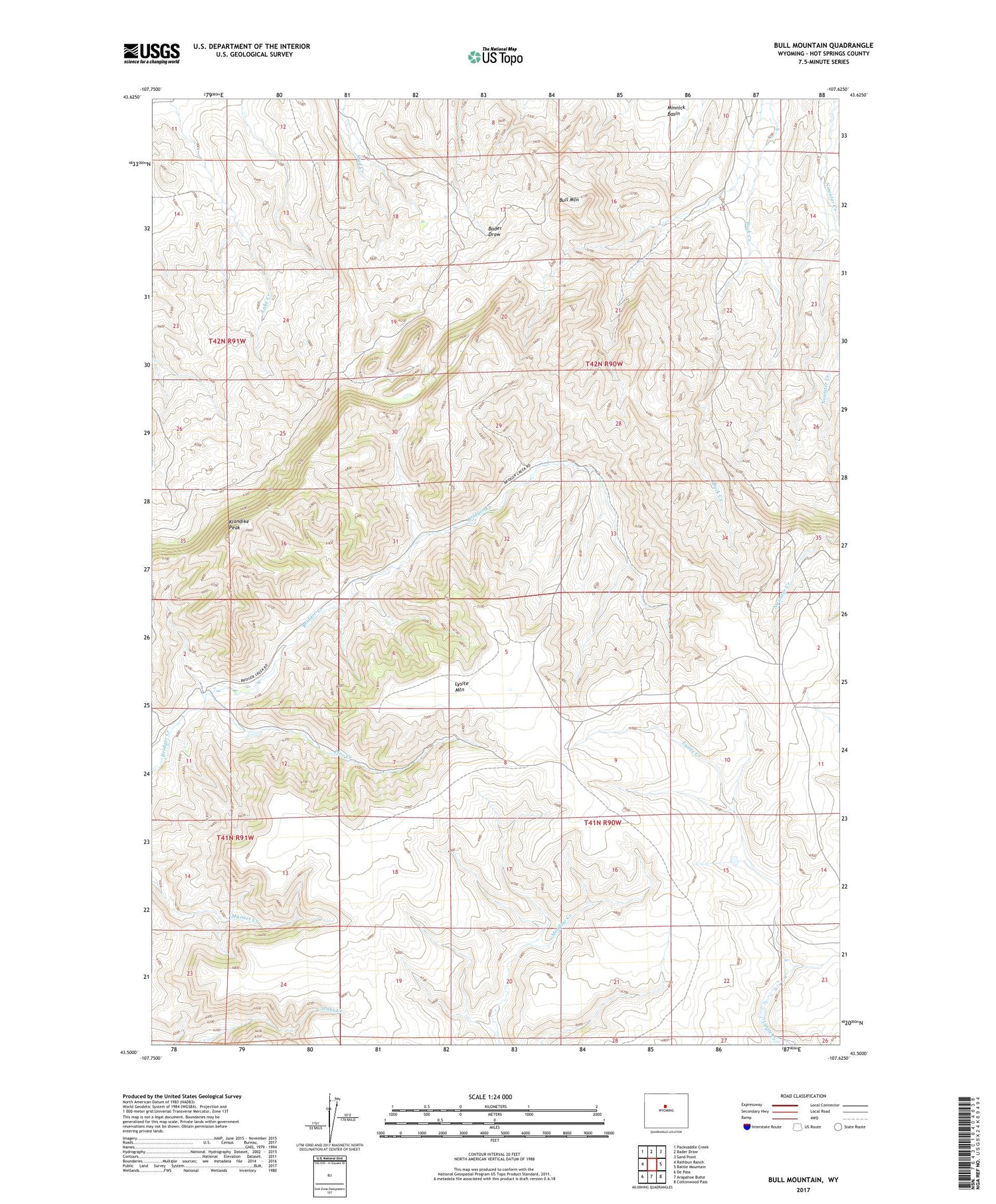 Bull Mountain Wyoming US Topo Map Image