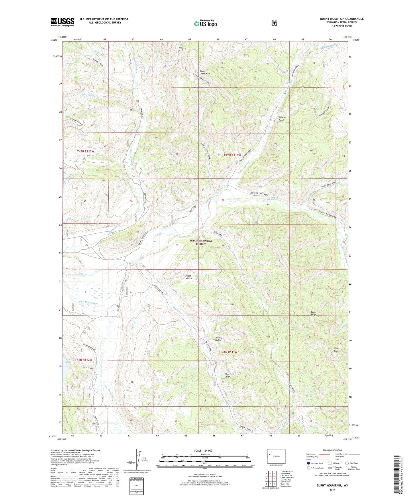 Burnt Mountain Wyoming US Topo Map Image