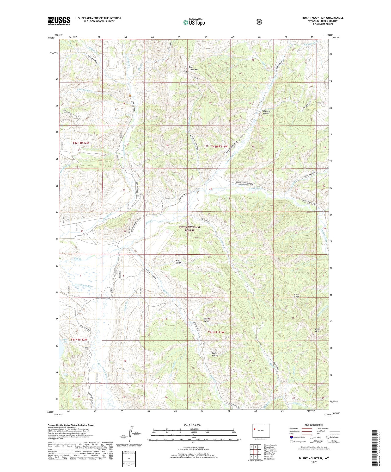 Burnt Mountain Wyoming US Topo Map Image