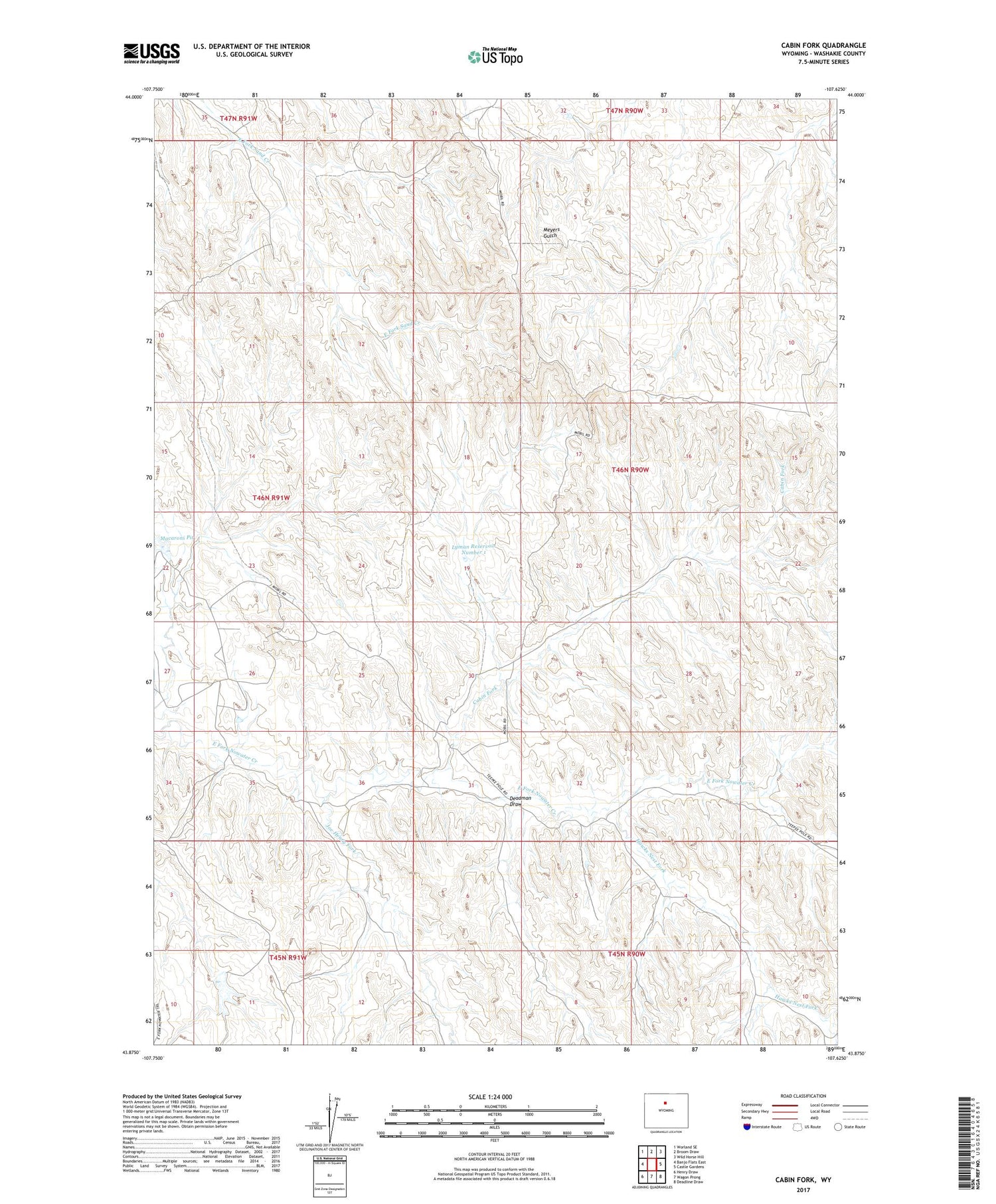 Cabin Fork Wyoming US Topo Map Image