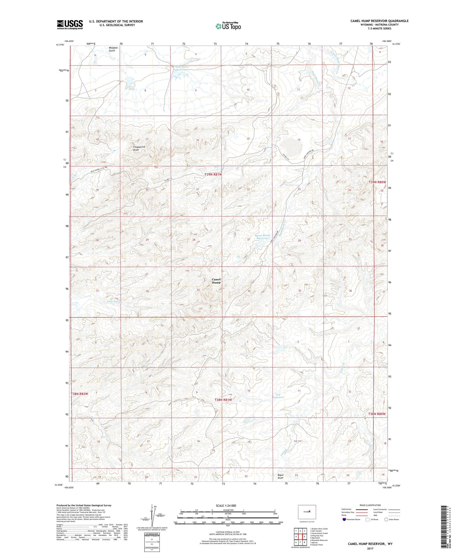 Camel Hump Reservoir Wyoming US Topo Map Image