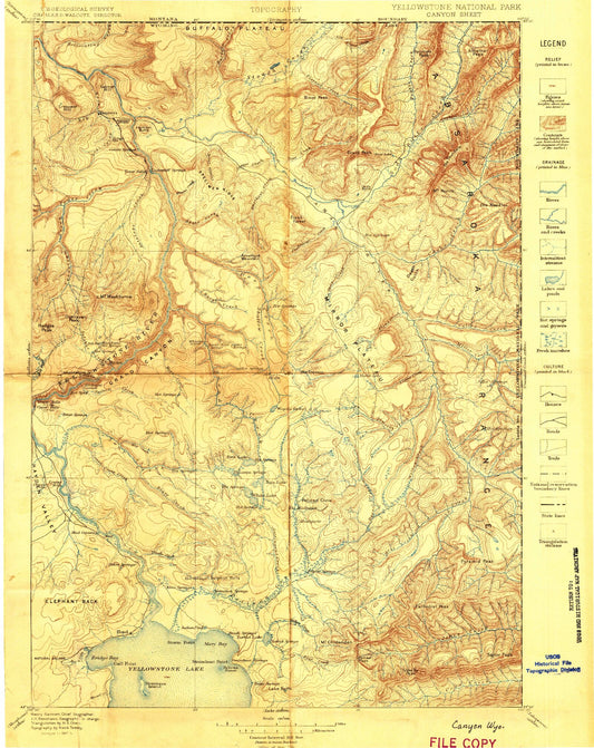 Historic 1896 Canyon Wyoming 30'x30' Topo Map Image