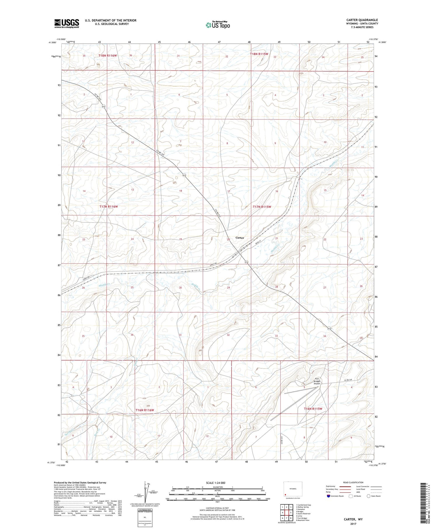 Carter Wyoming US Topo Map Image