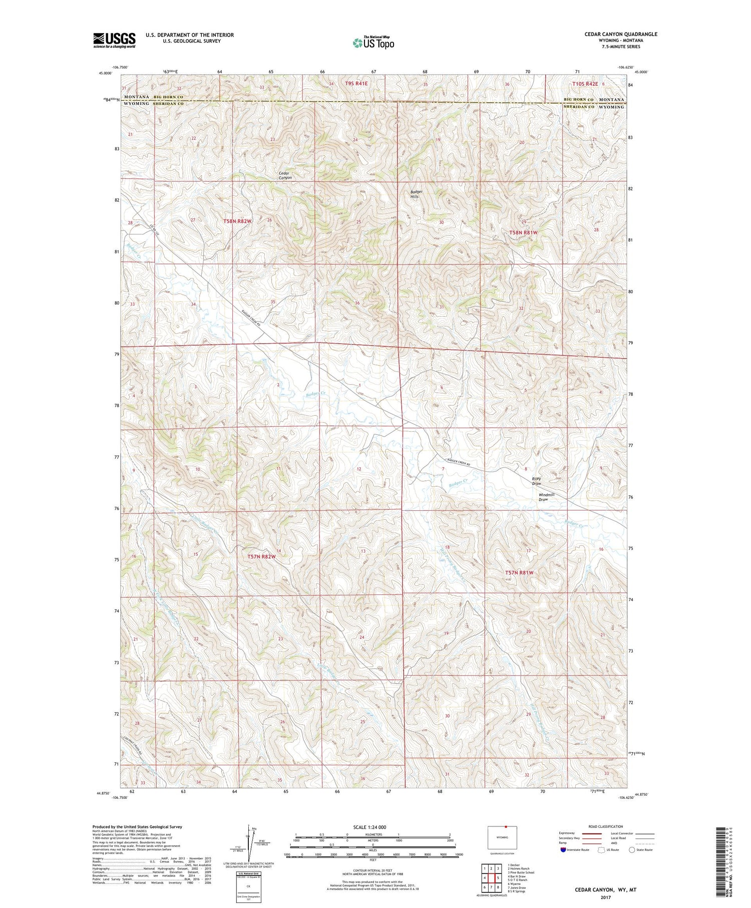 Cedar Canyon Wyoming US Topo Map Image
