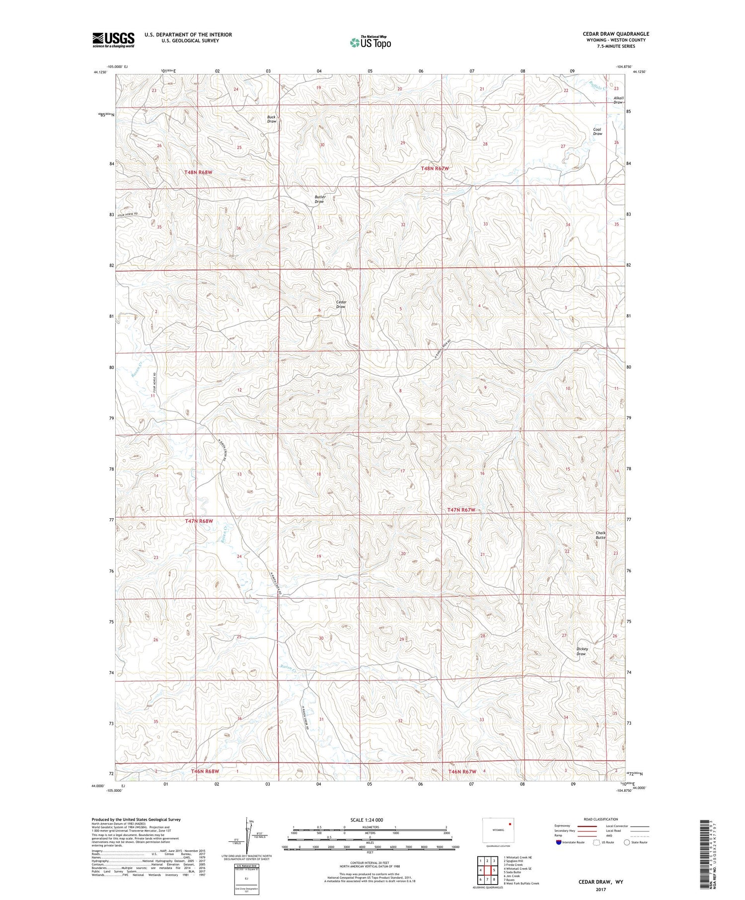Cedar Draw Wyoming US Topo Map Image
