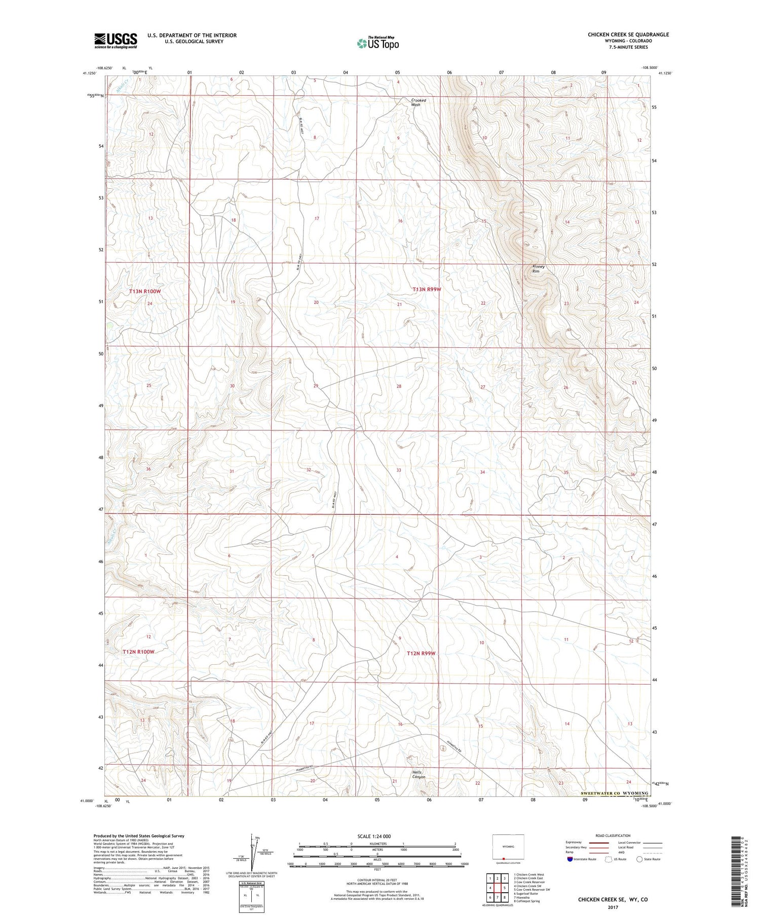 Chicken Creek SE Wyoming US Topo Map Image
