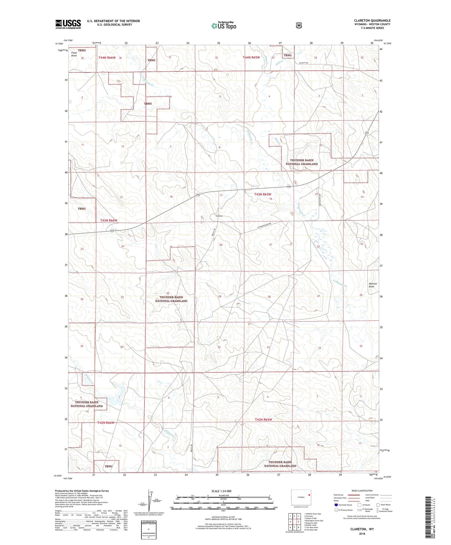 Clareton Wyoming US Topo Map Image