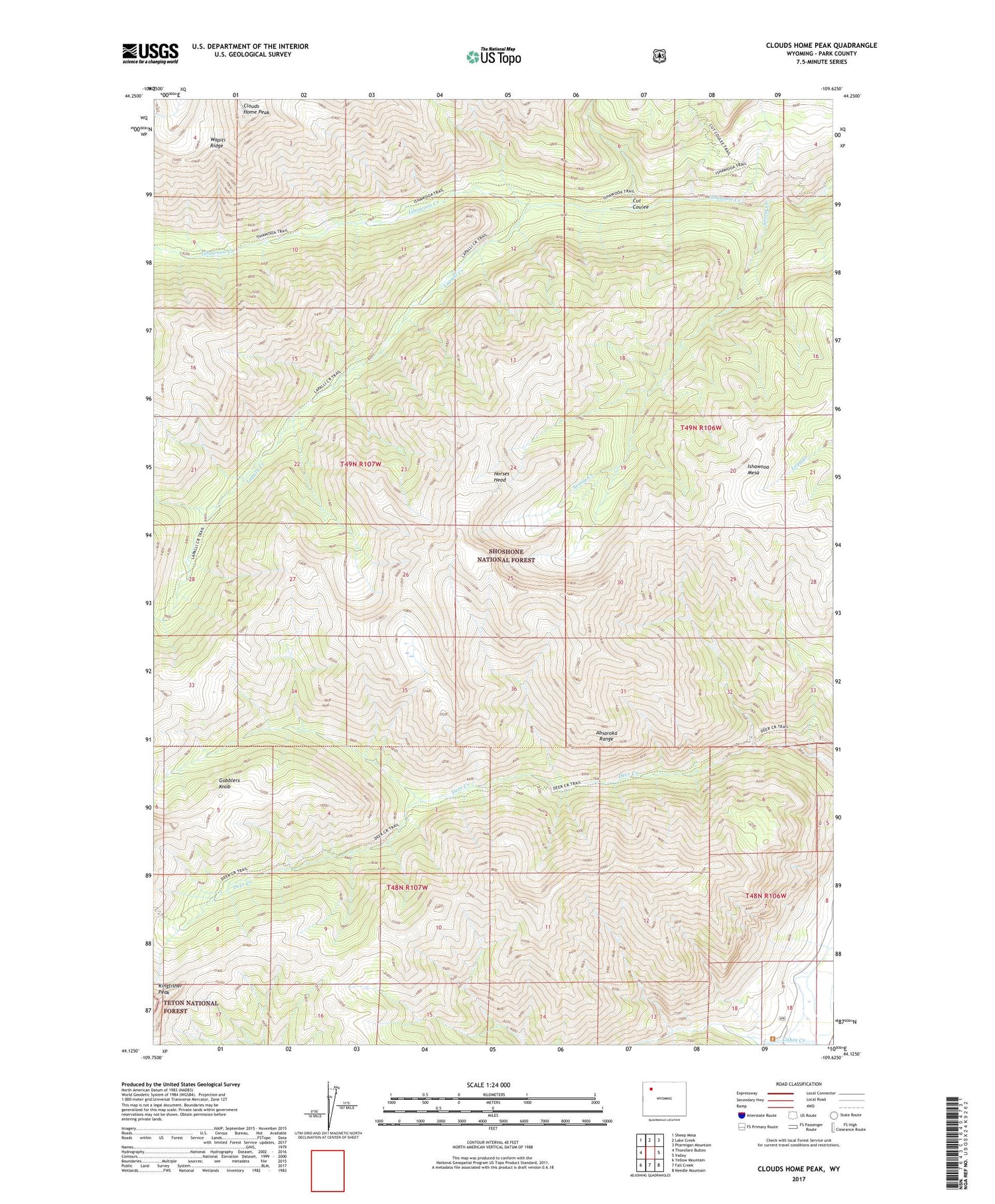 Clouds Home Peak Wyoming US Topo Map Image