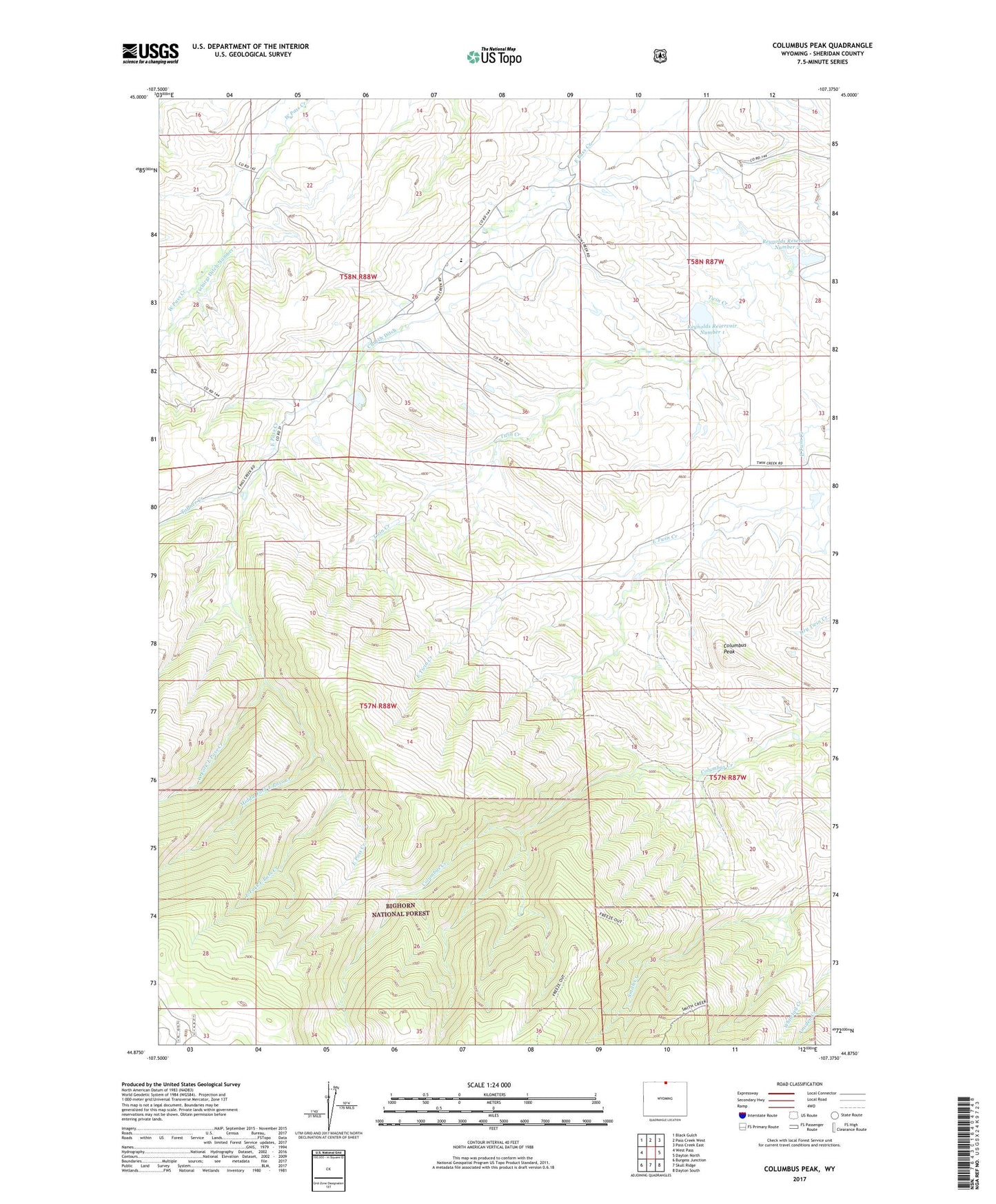 Columbus Peak Wyoming US Topo Map Image