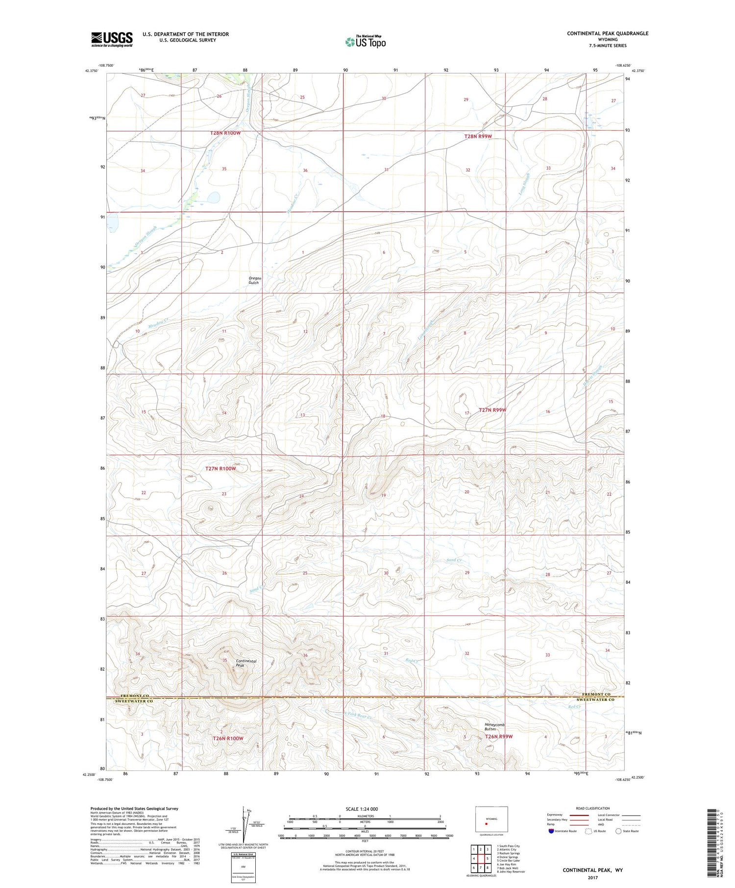 Continental Peak Wyoming US Topo Map Image