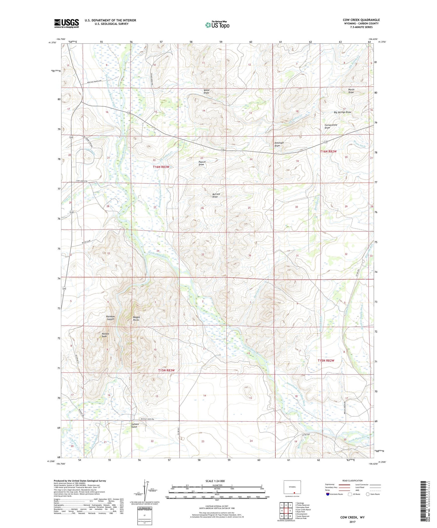 Cow Creek Wyoming US Topo Map Image
