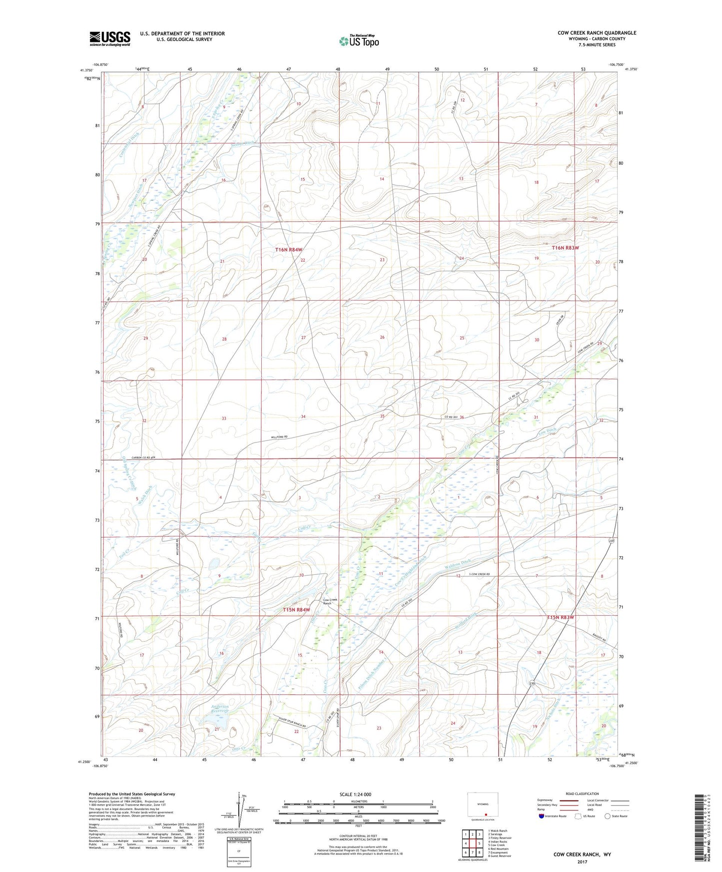 Cow Creek Ranch Wyoming US Topo Map Image