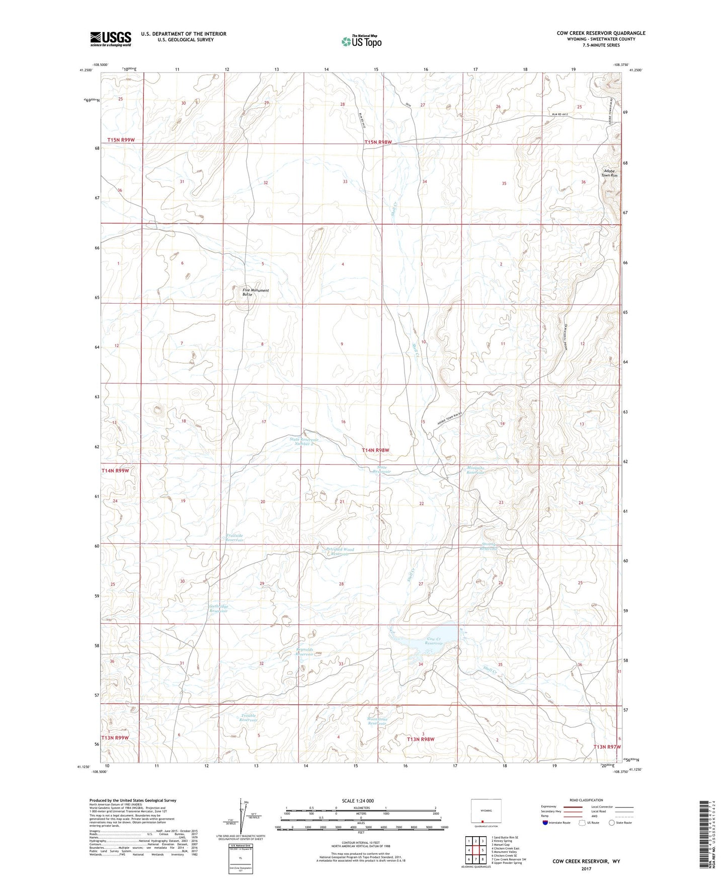 Cow Creek Reservoir Wyoming US Topo Map Image