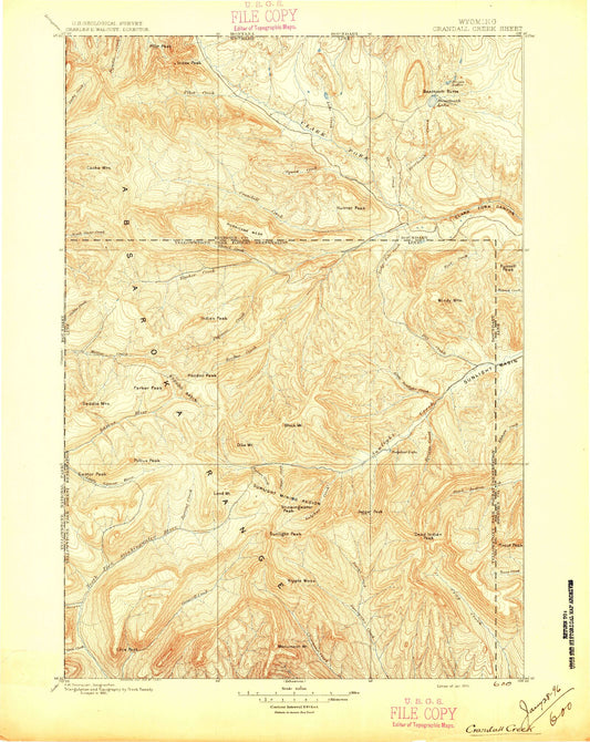 Historic 1896 Crandall Wyoming 30'x30' Topo Map Image