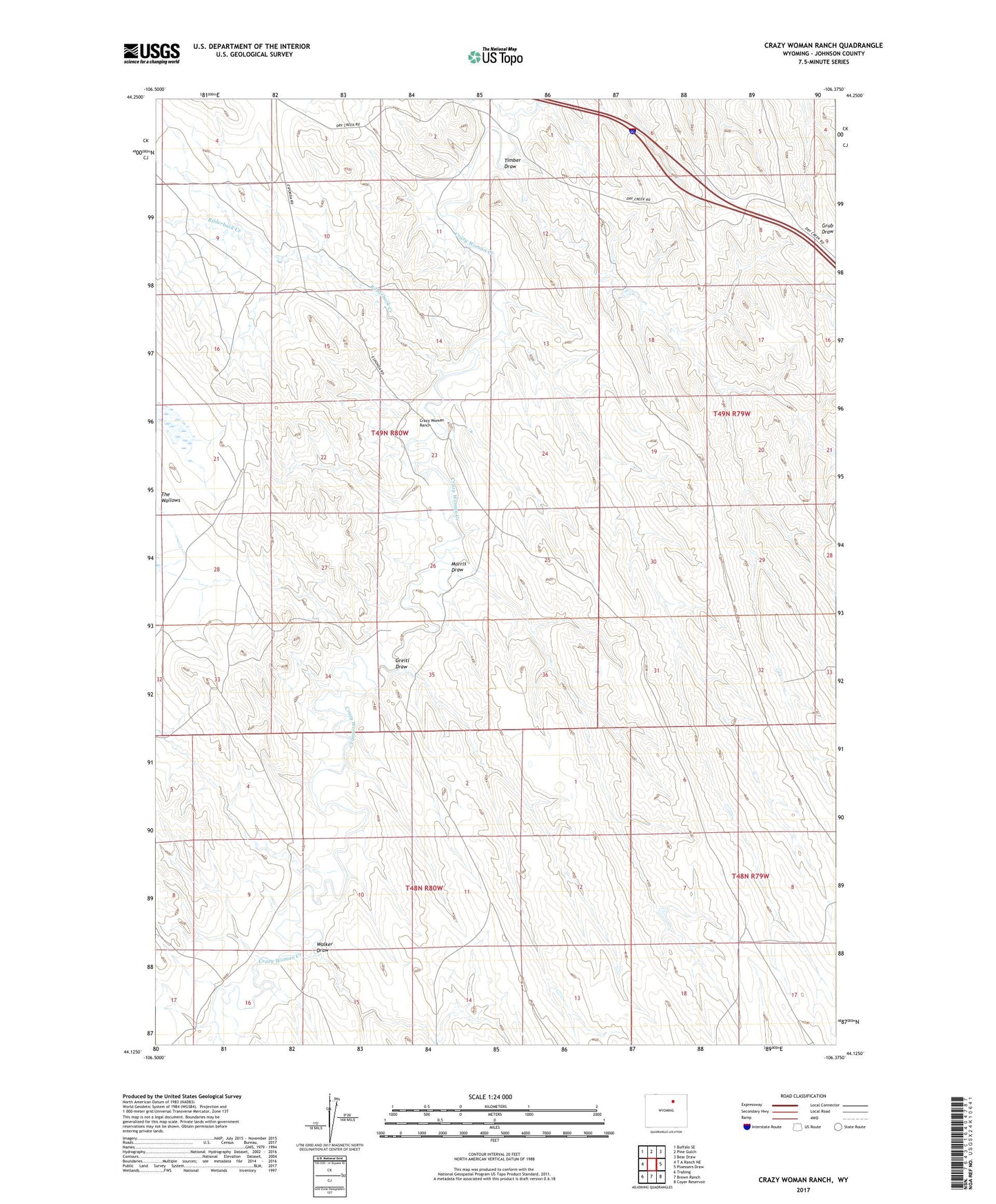Crazy Woman Ranch Wyoming US Topo Map Image