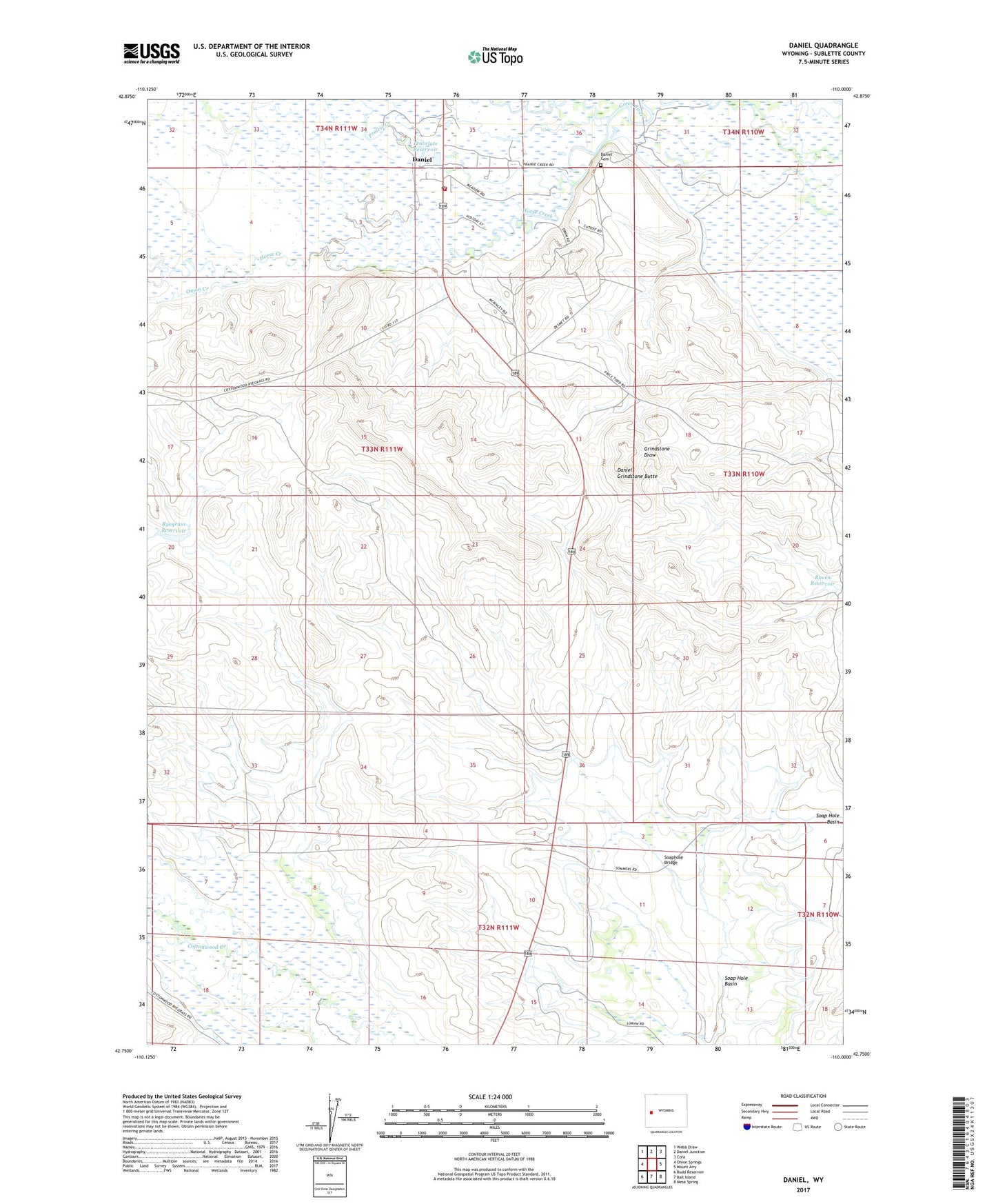 Daniel Wyoming US Topo Map Image