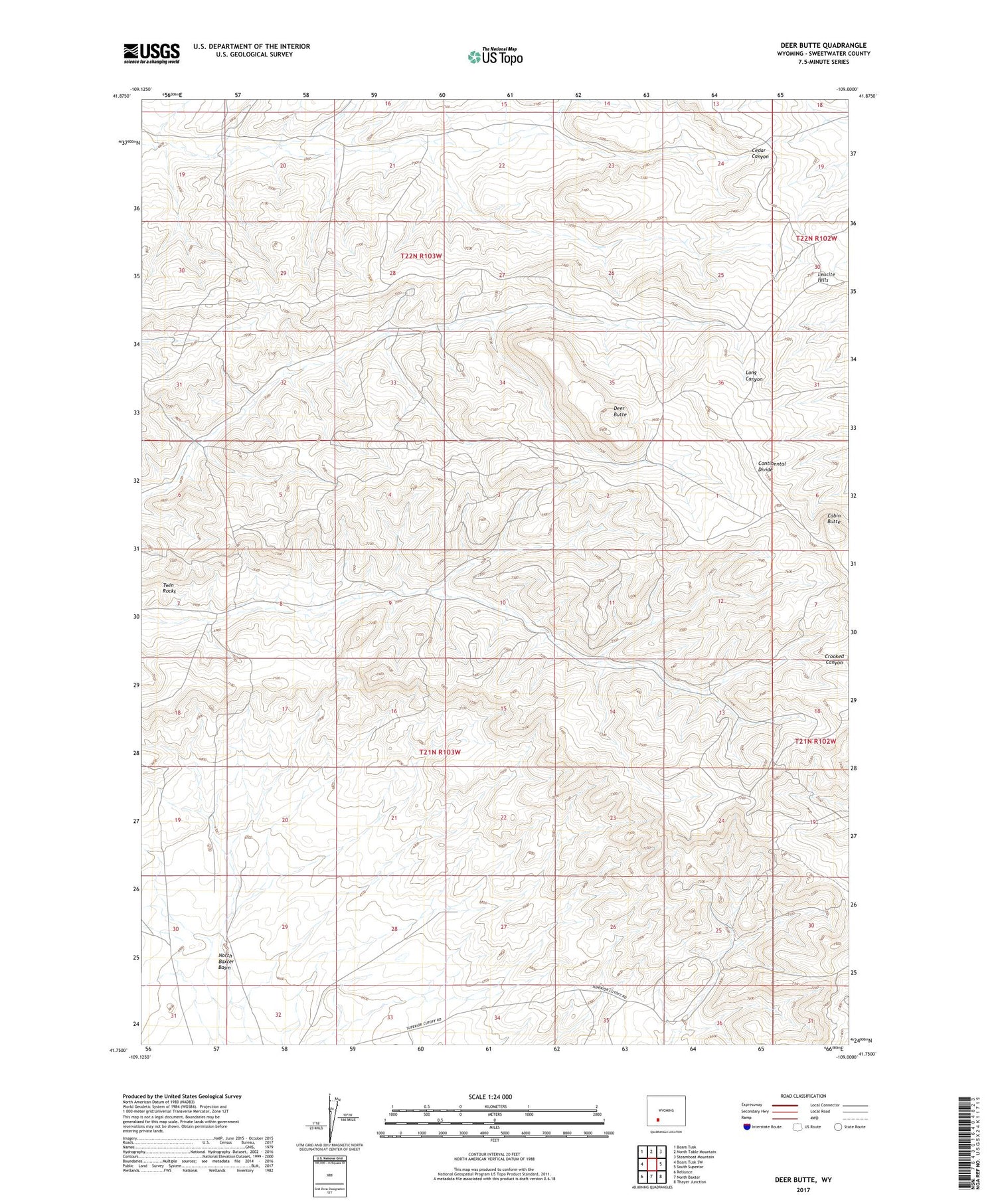 Deer Butte Wyoming US Topo Map Image