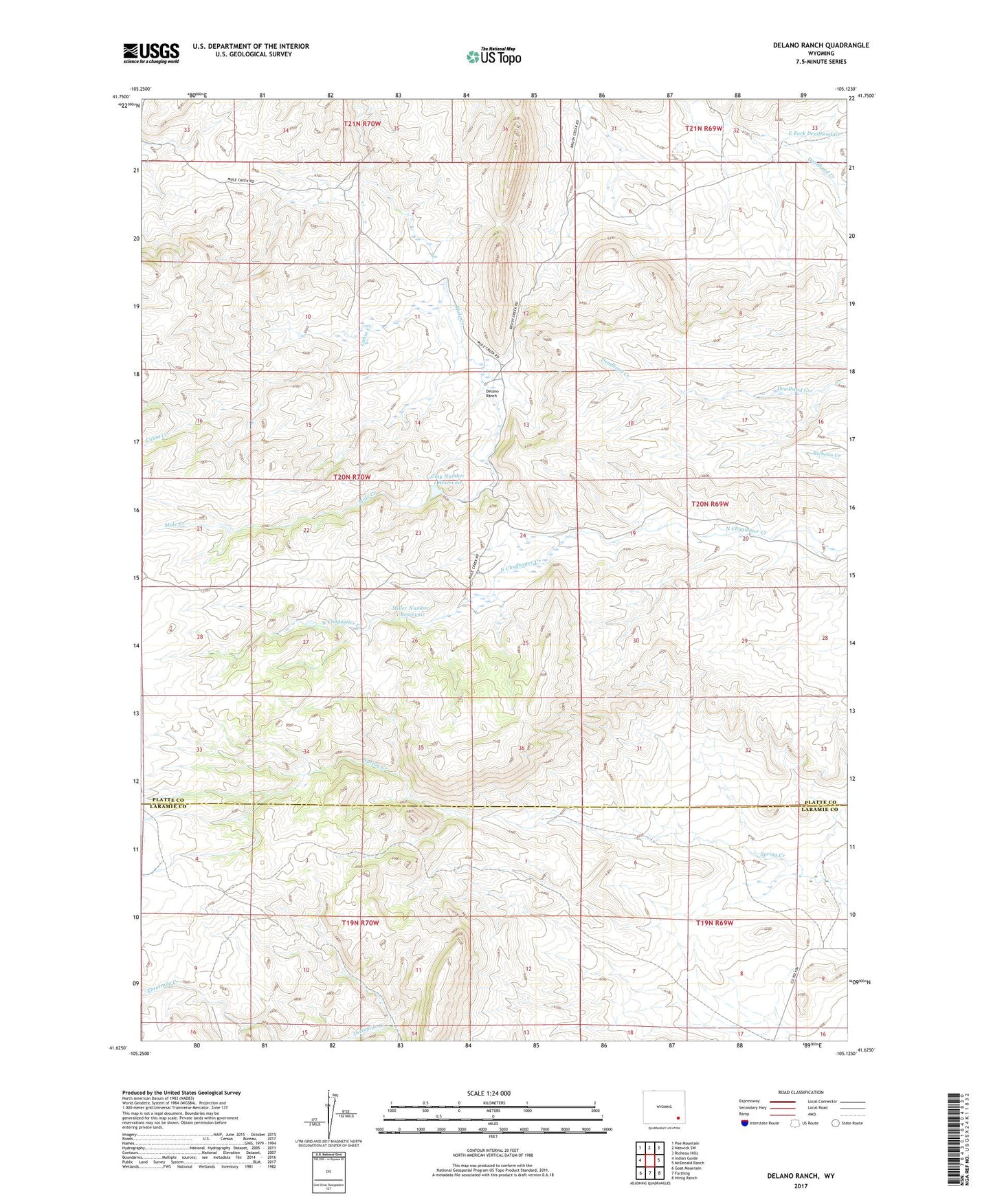 Delano Ranch Wyoming US Topo Map Image