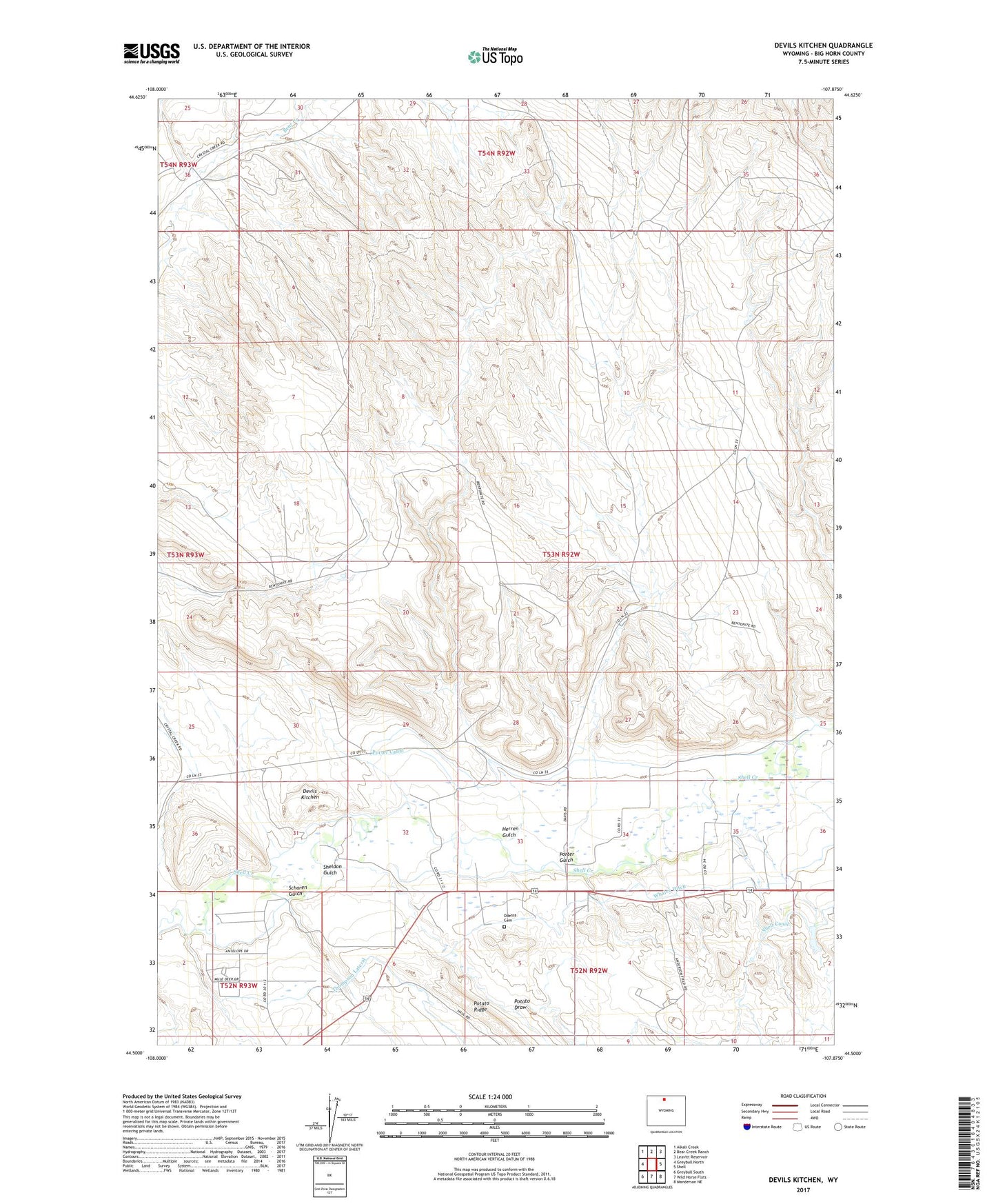 Devils Kitchen Wyoming US Topo Map Image