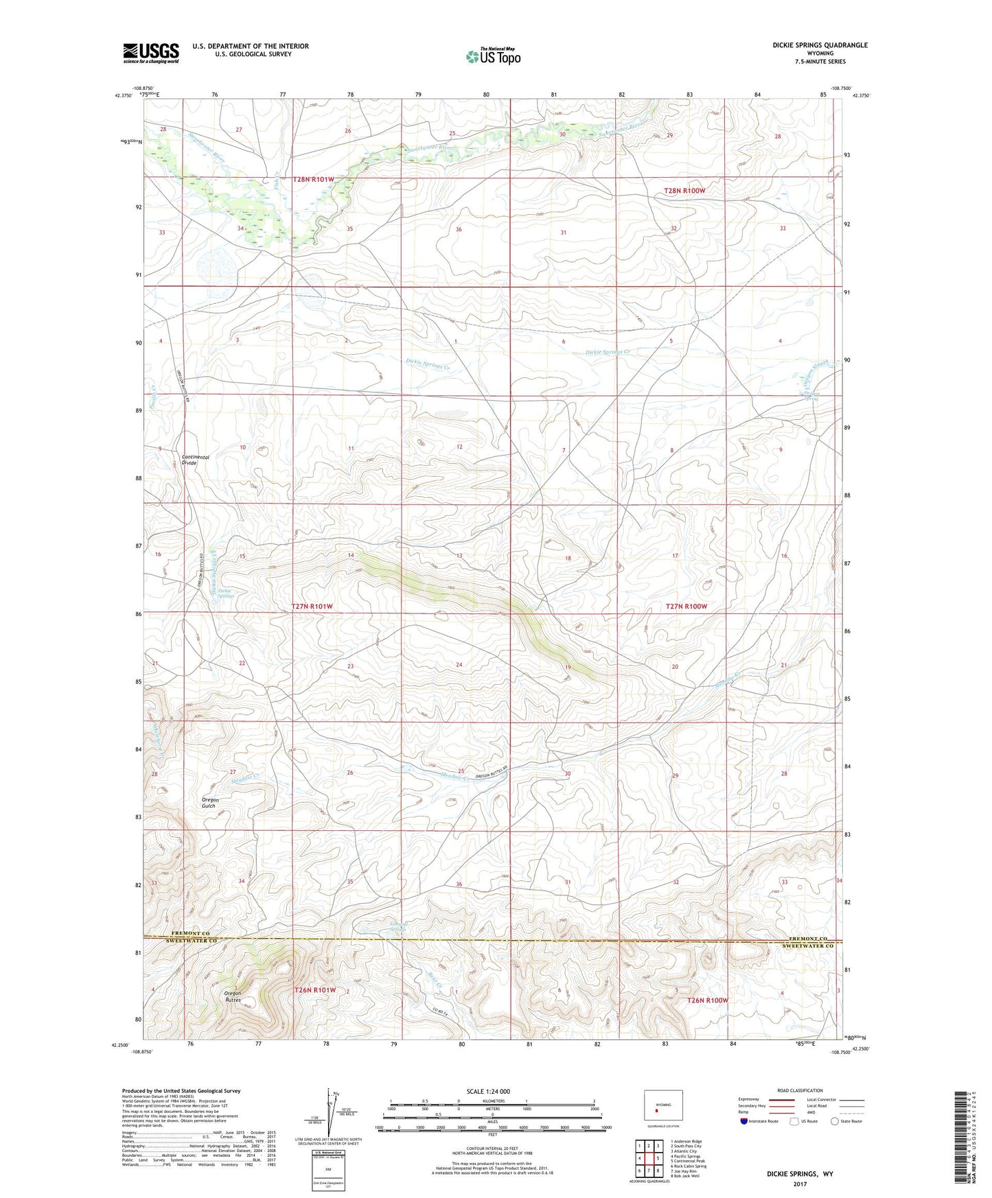 Dickie Springs Wyoming US Topo Map Image
