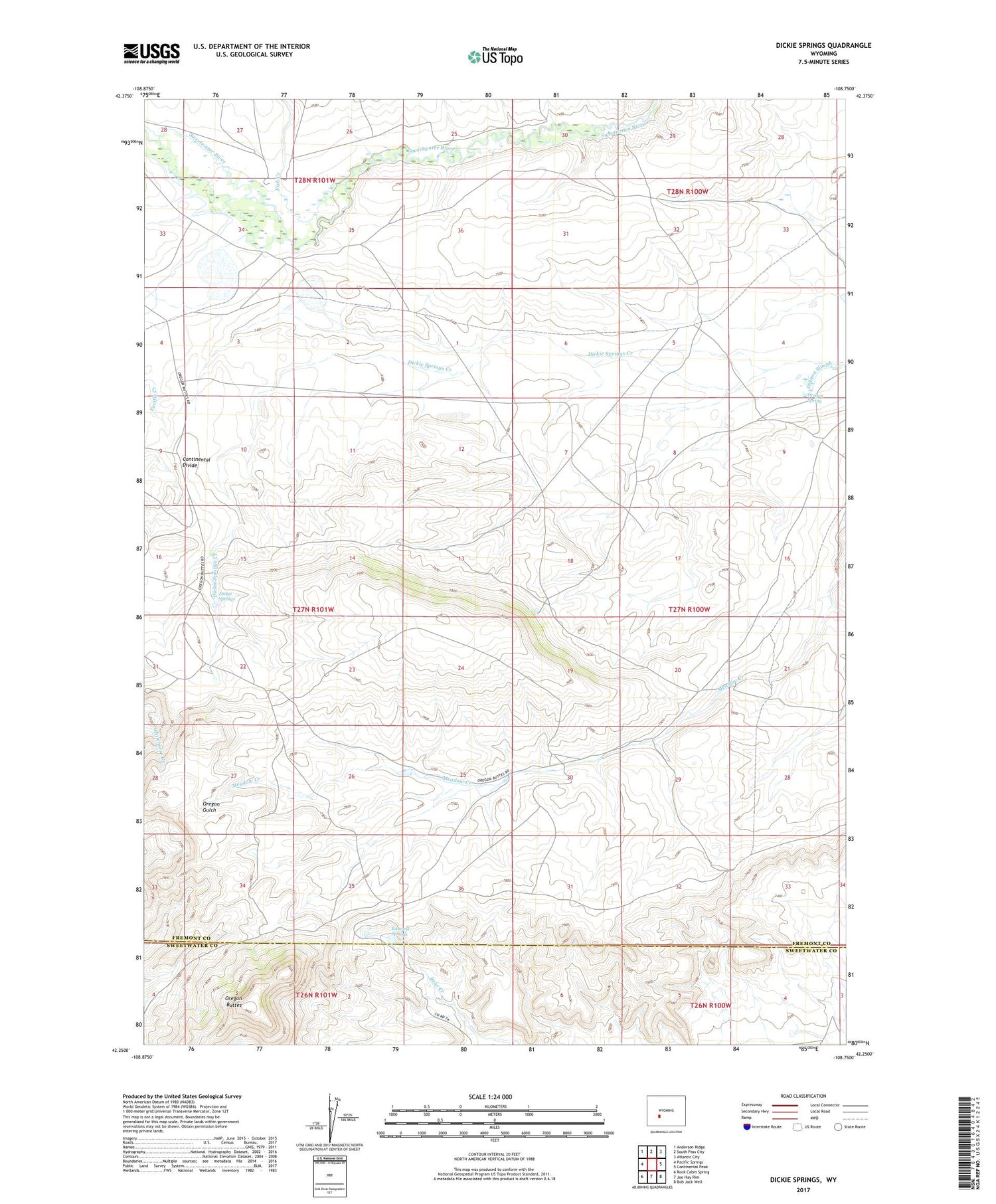 Dickie Springs Wyoming US Topo Map Image