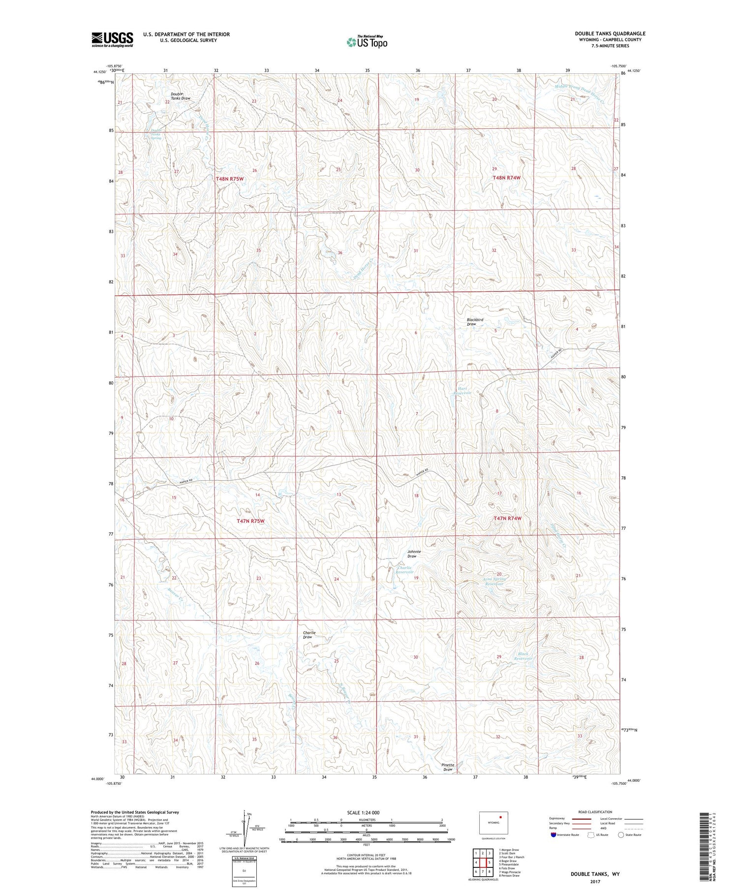 Double Tanks Wyoming US Topo Map Image