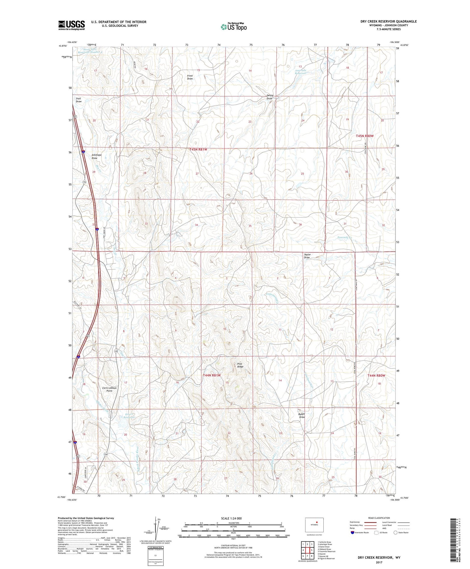 Dry Creek Reservoir Wyoming US Topo Map Image