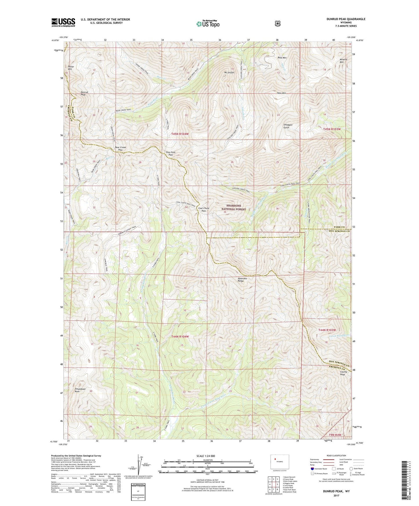 Dunrud Peak Wyoming US Topo Map Image