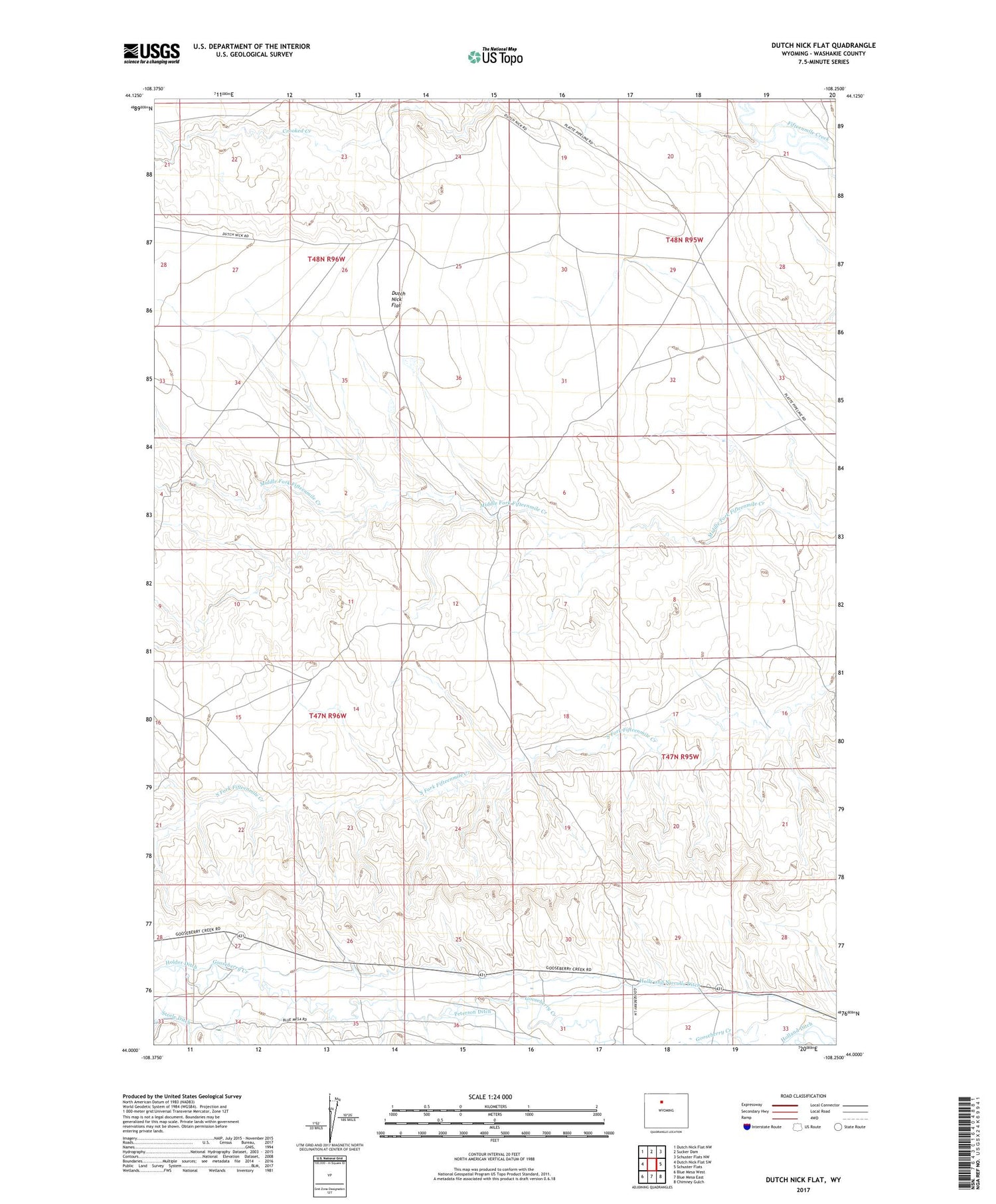 Dutch Nick Flat Wyoming US Topo Map Image