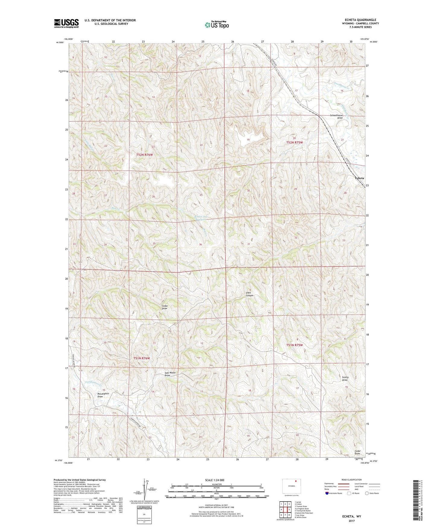 Echeta Wyoming US Topo Map Image