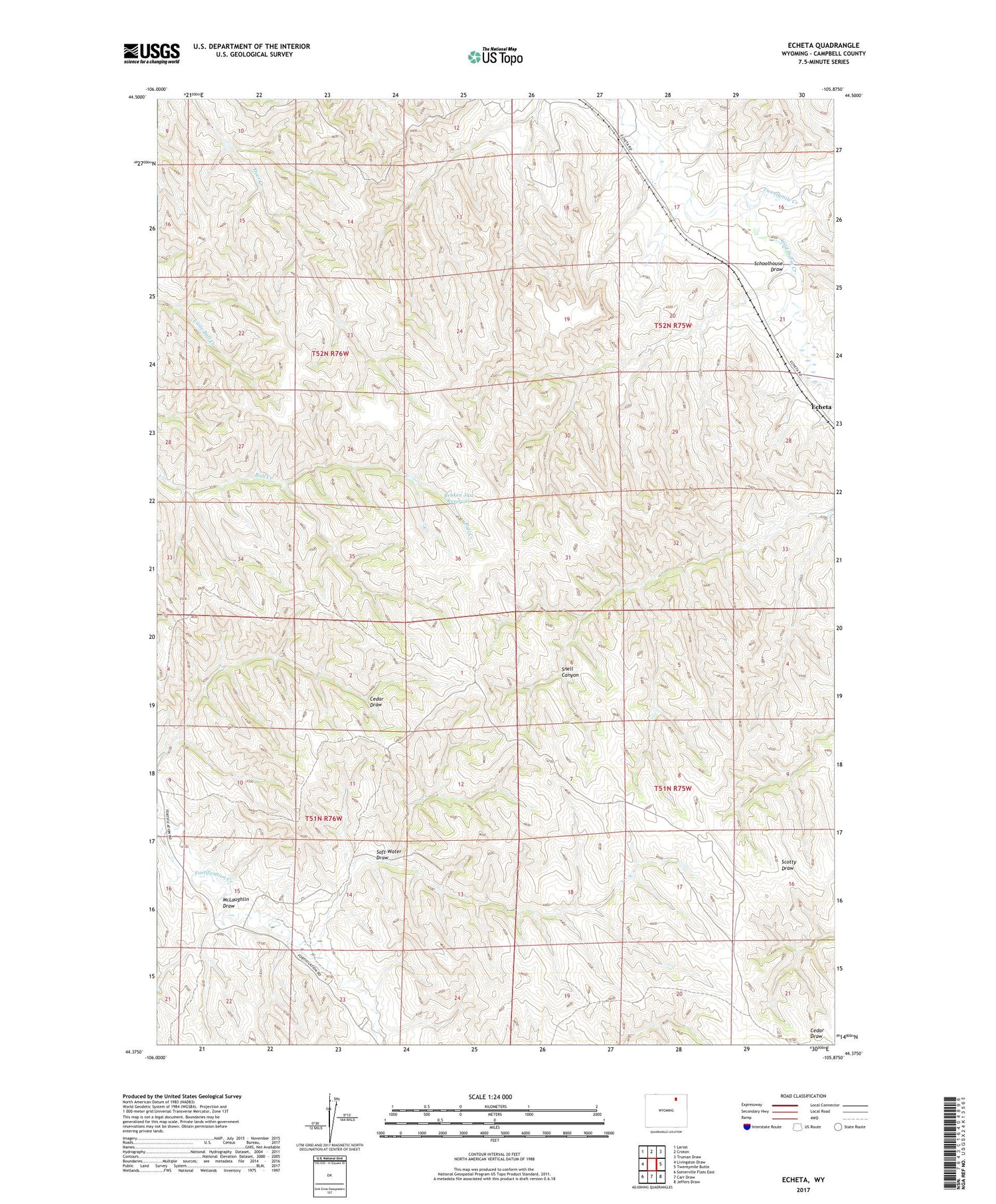 Echeta Wyoming US Topo Map Image