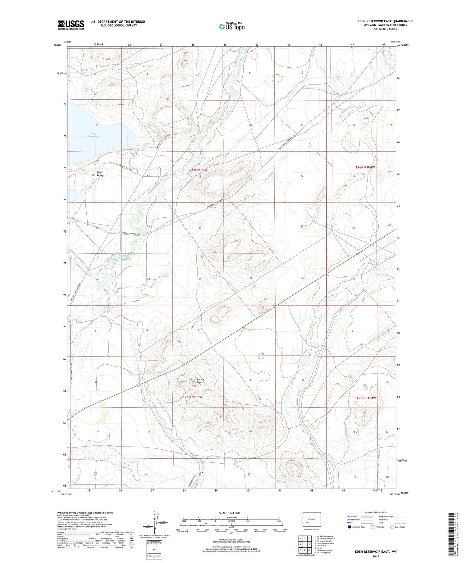 Eden Reservoir East Wyoming US Topo Map Image