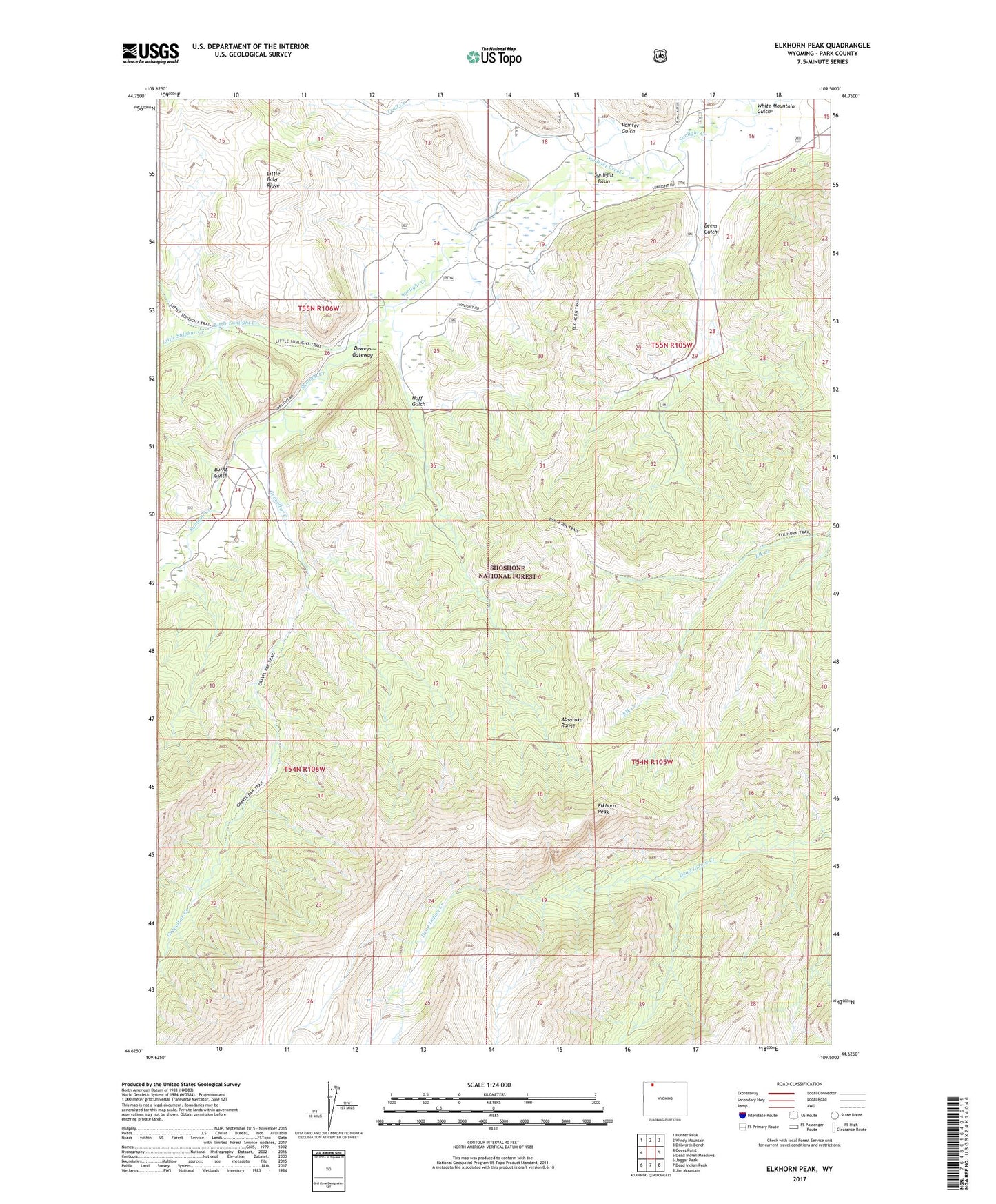 Elkhorn Peak Wyoming US Topo Map Image