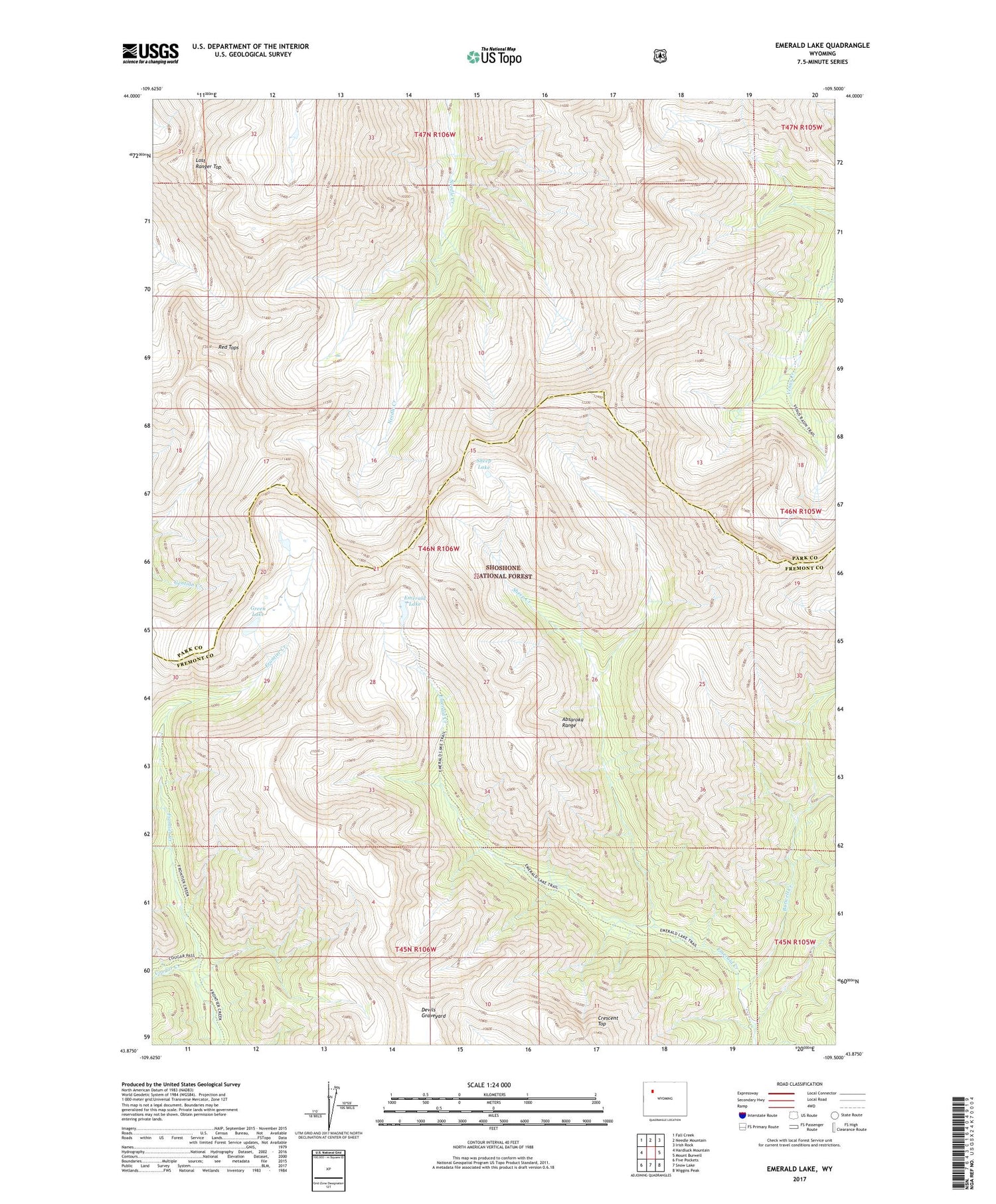 Emerald Lake Wyoming US Topo Map Image