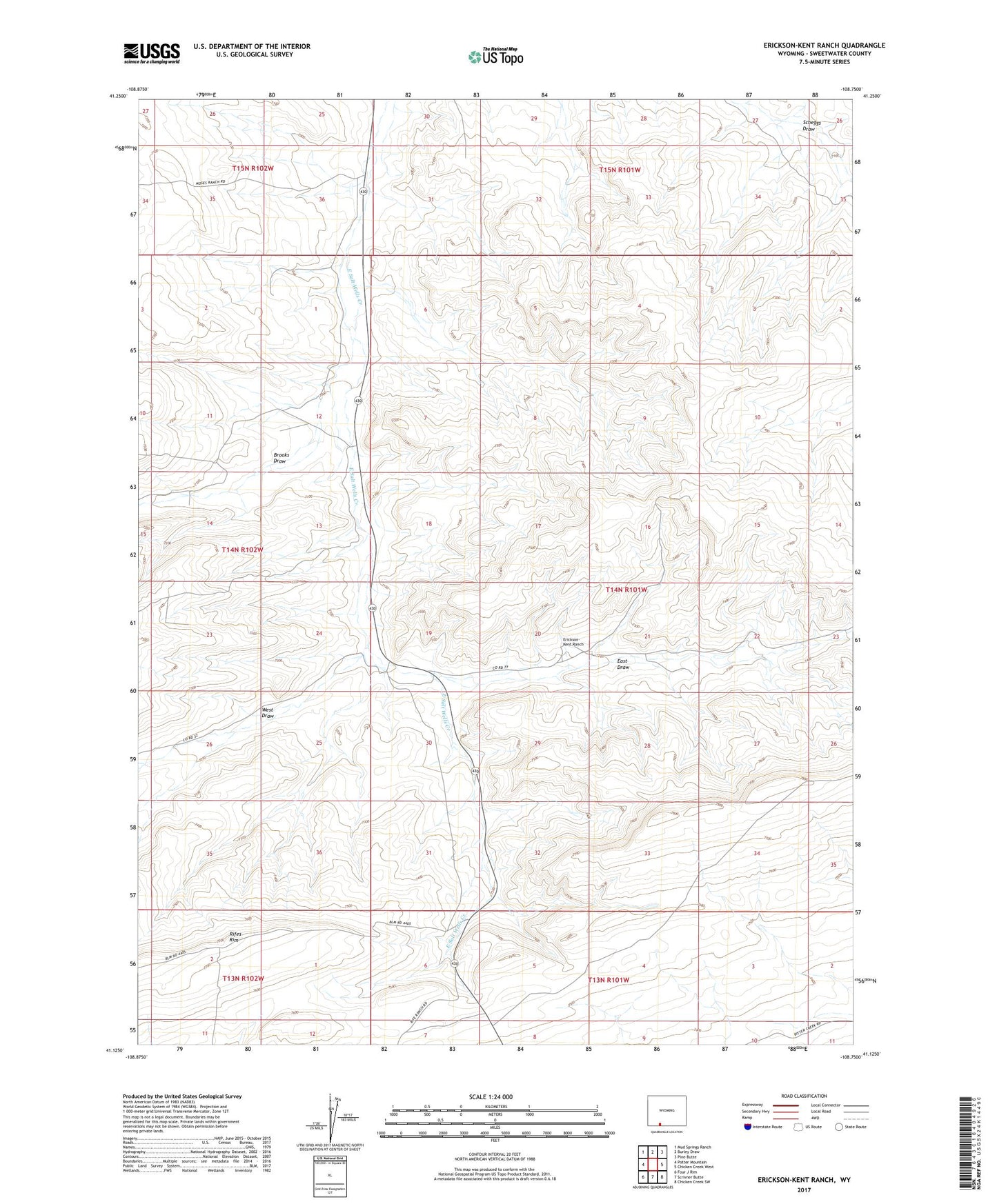 Erickson-Kent Ranch Wyoming US Topo Map Image