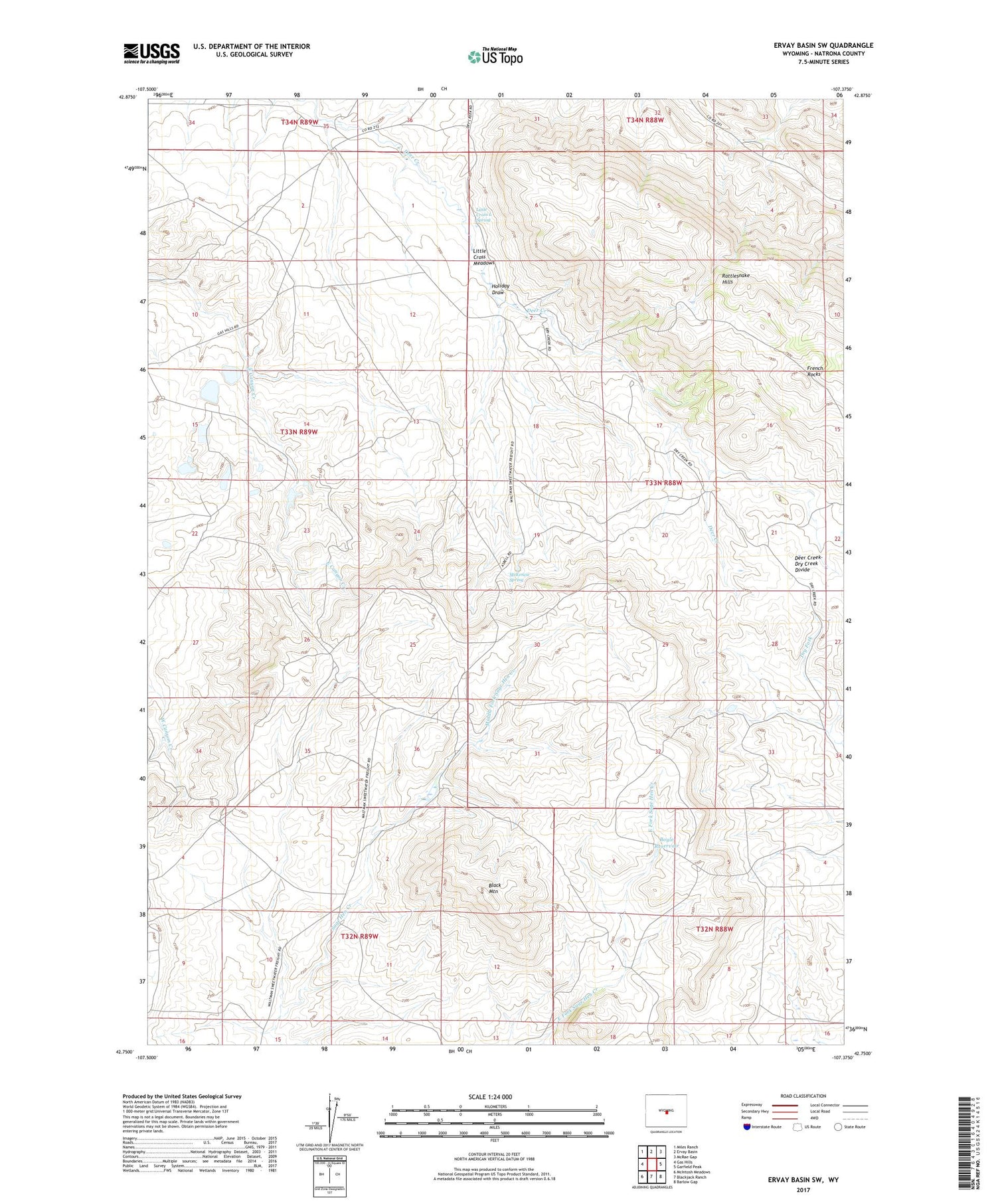 Ervay Basin SW Wyoming US Topo Map Image