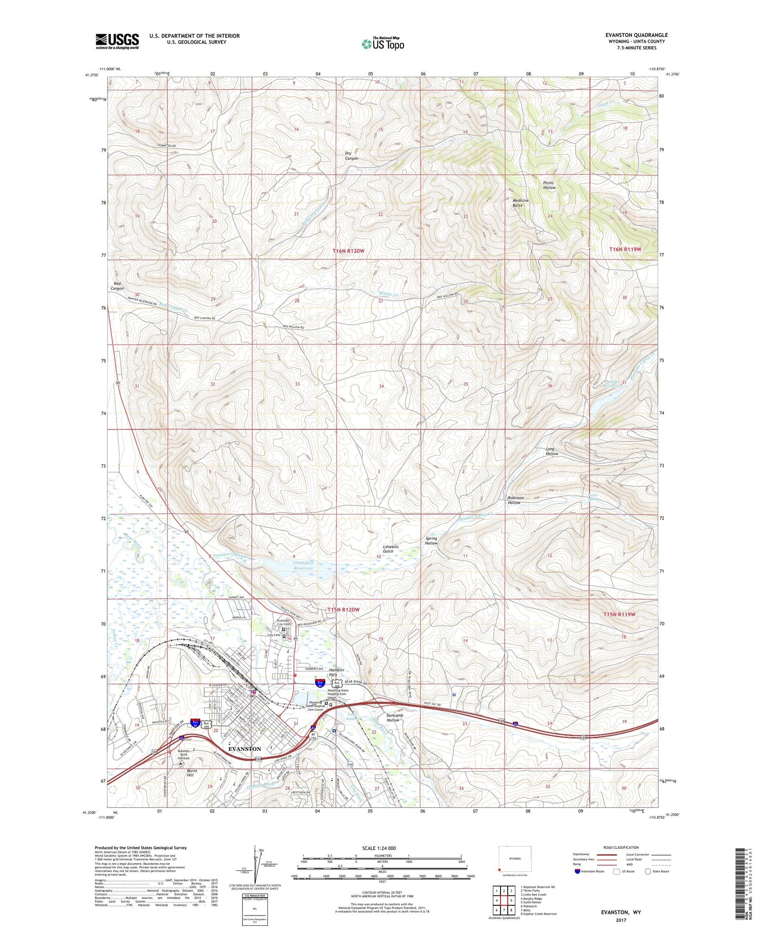 Evanston Wyoming US Topo Map Image