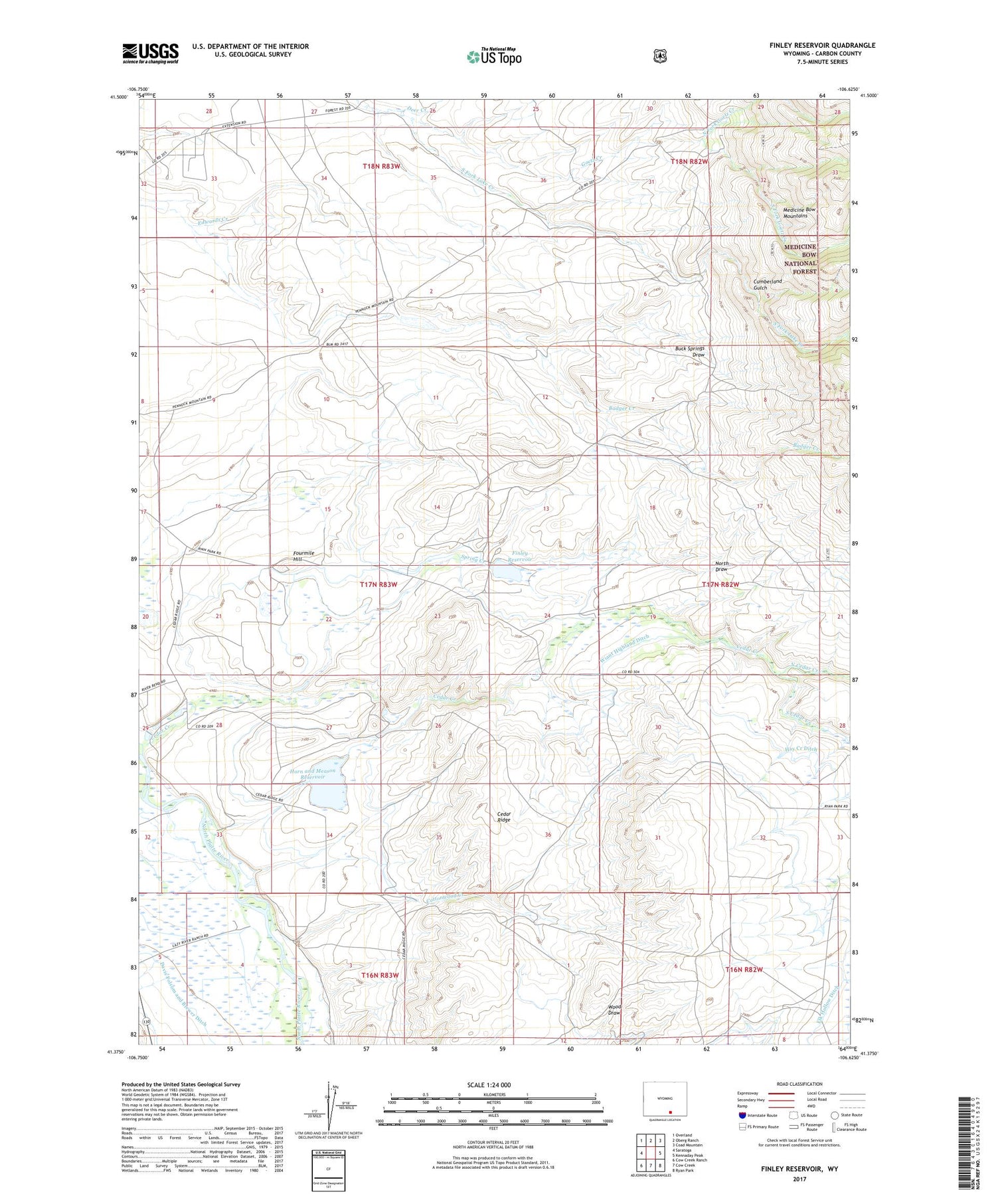 Finley Reservoir Wyoming US Topo Map Image