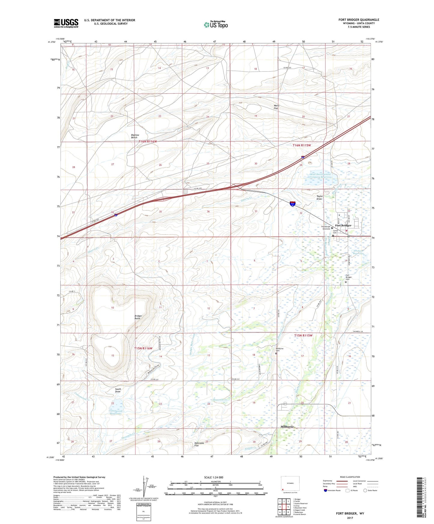 Fort Bridger Wyoming US Topo Map Image
